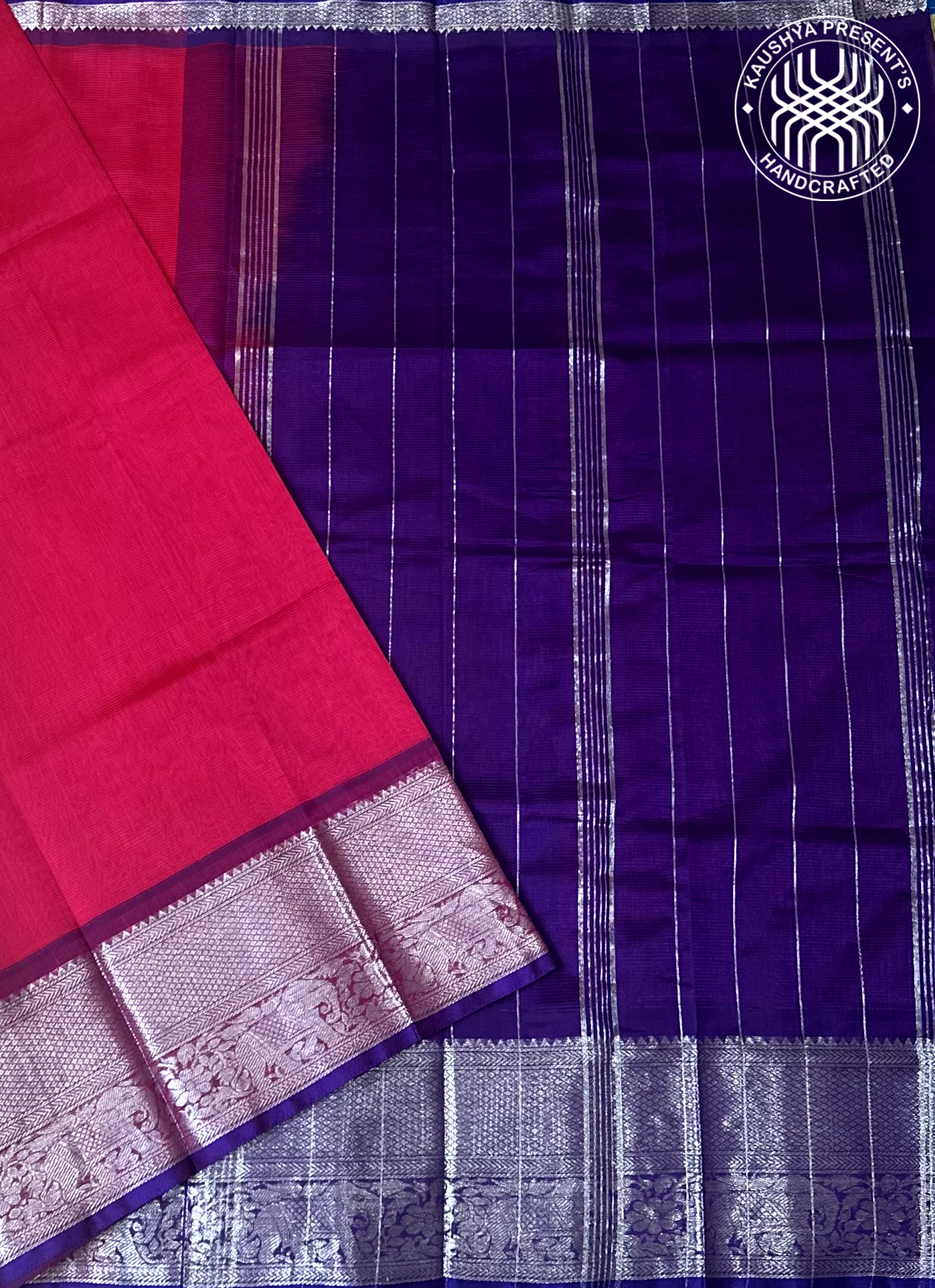 Deep Magenta & Royal Purple Handloom Mangalagiri Silk Cotton Saree