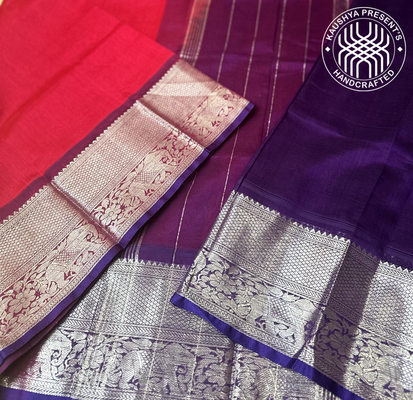 Deep Magenta & Royal Purple Handloom Mangalagiri Silk Cotton Saree