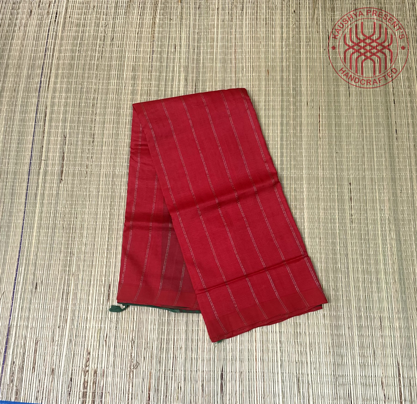 Red & Green Plain Handloom Mangalagiri Silk Cotton Saree