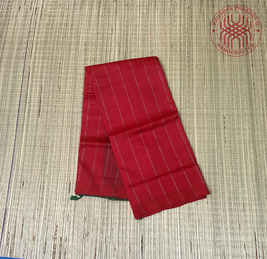 Red & Green Plain Handloom Mangalagiri Silk Cotton Saree