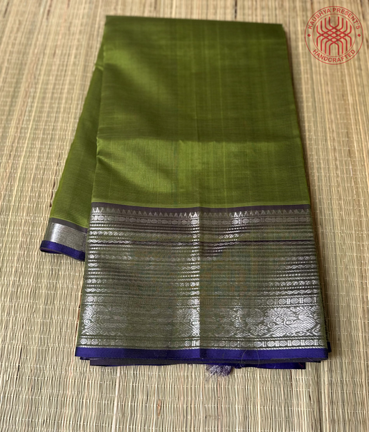 Olive Green & Royal Purple Handloom Mangalagiri Silk Cotton Saree