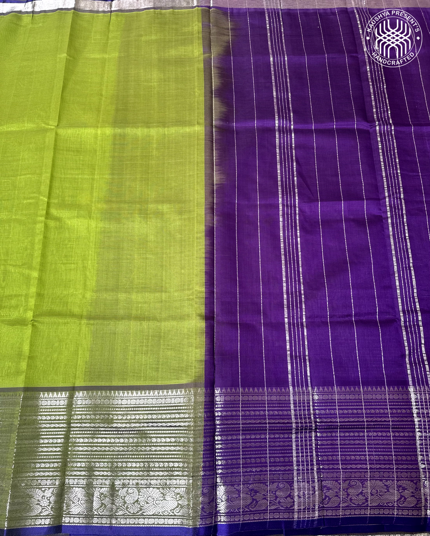 Olive Green & Royal Purple Handloom Mangalagiri Silk Cotton Saree