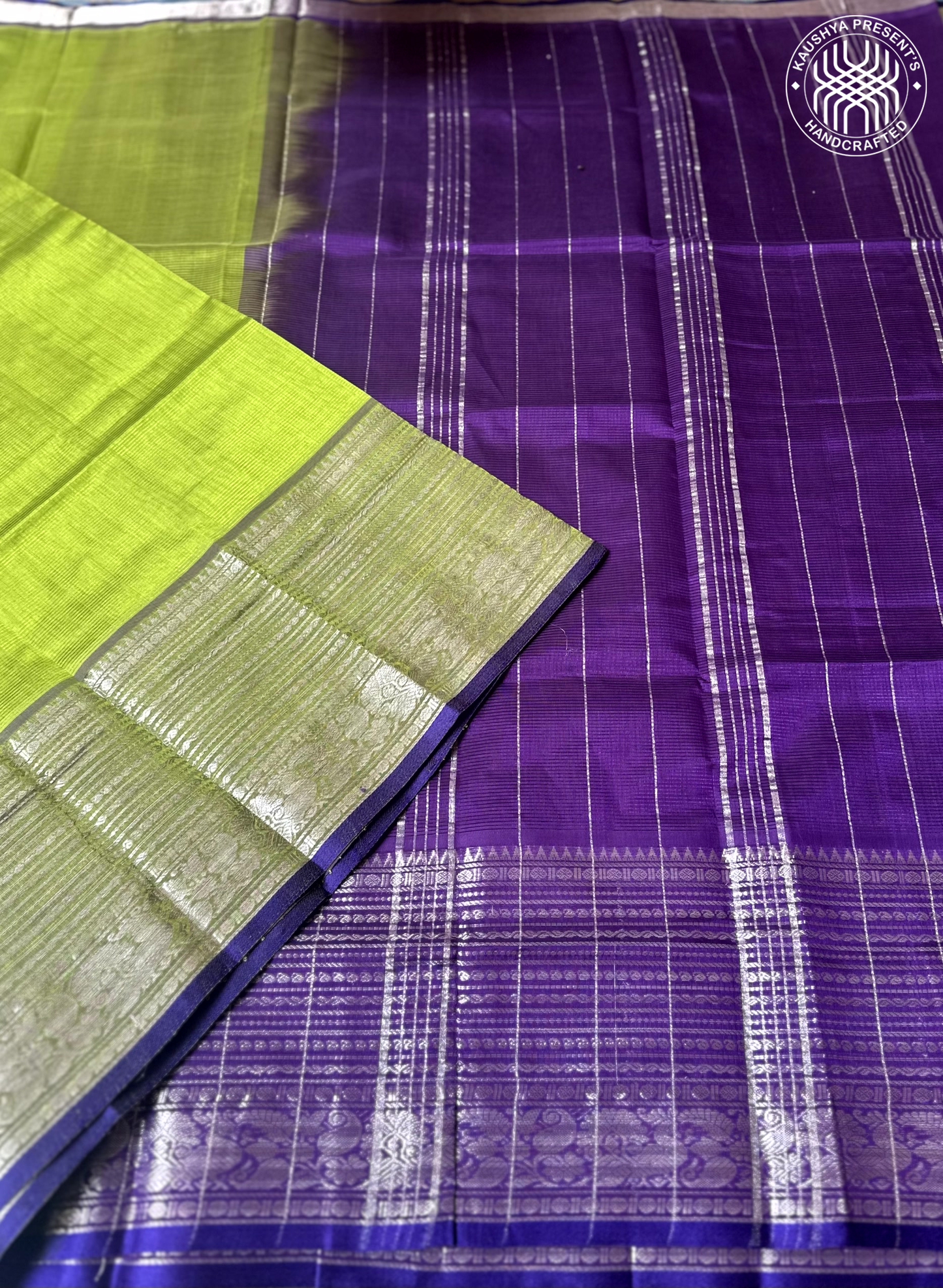 Olive Green & Royal Purple Handloom Mangalagiri Silk Cotton Saree