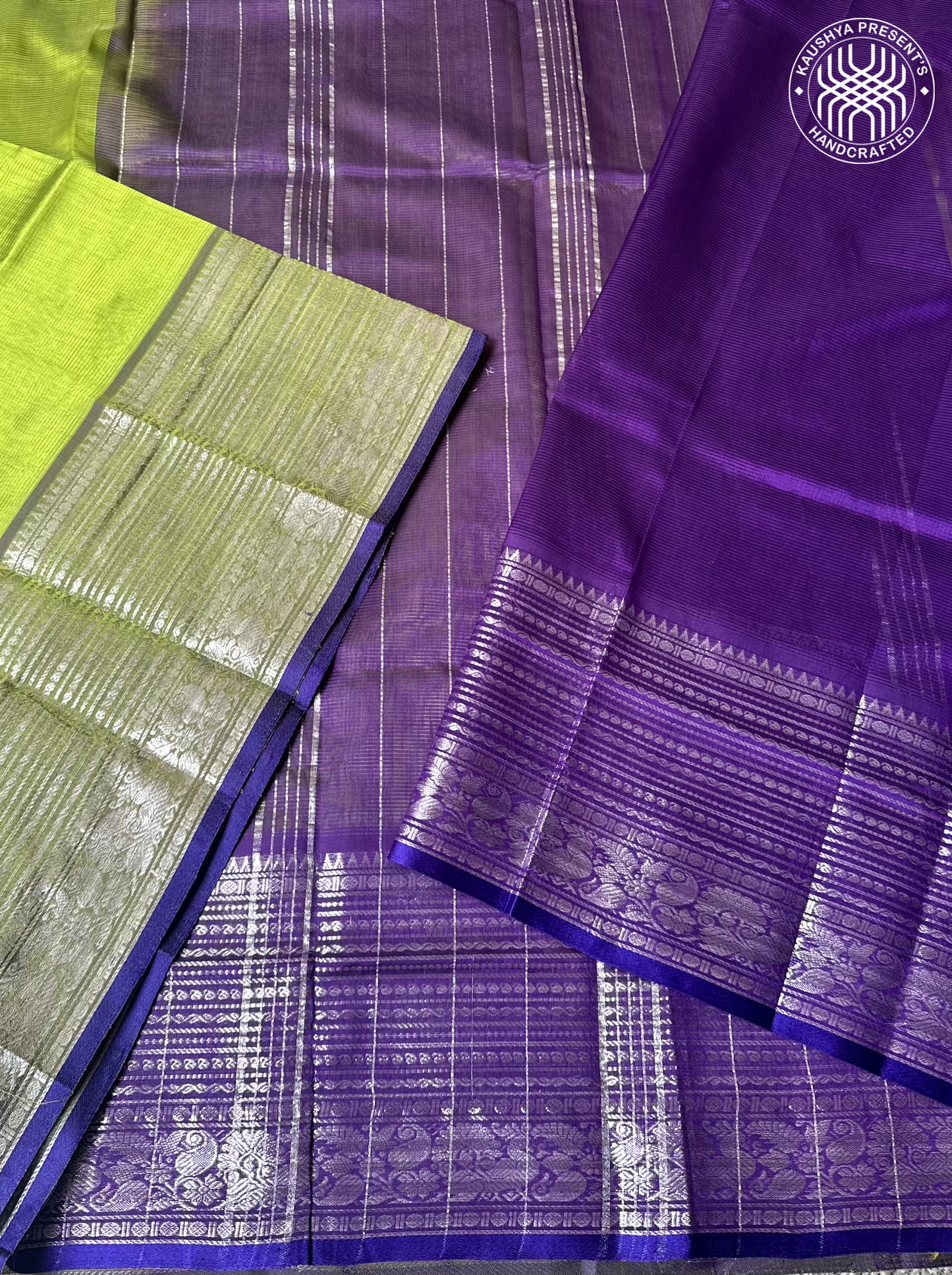 Olive Green & Royal Purple Handloom Mangalagiri Silk Cotton Saree