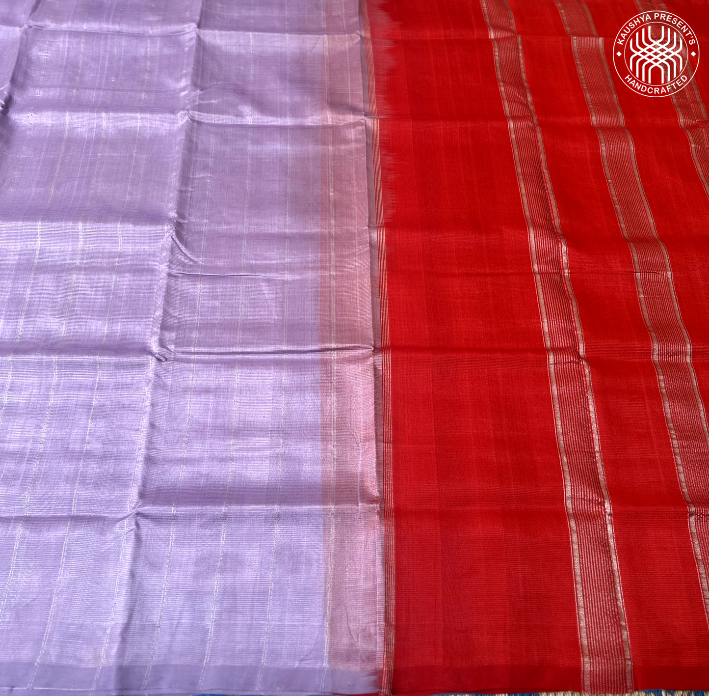 Lavender & Red Plain Handloom Mangalagiri Silk Cotton Saree