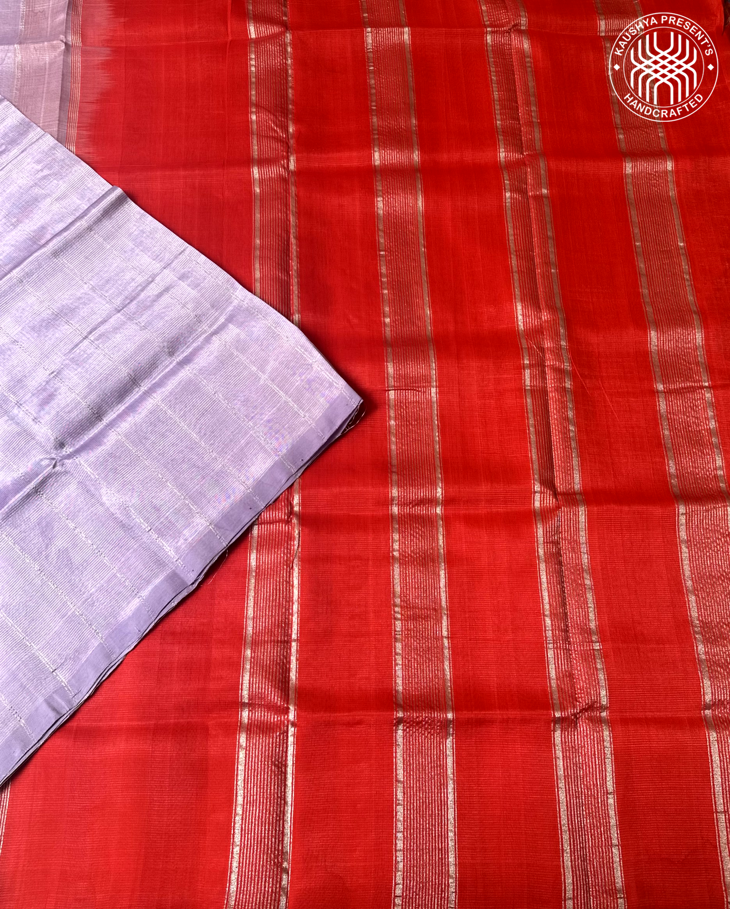 Lavender & Red Plain Handloom Mangalagiri Silk Cotton Saree