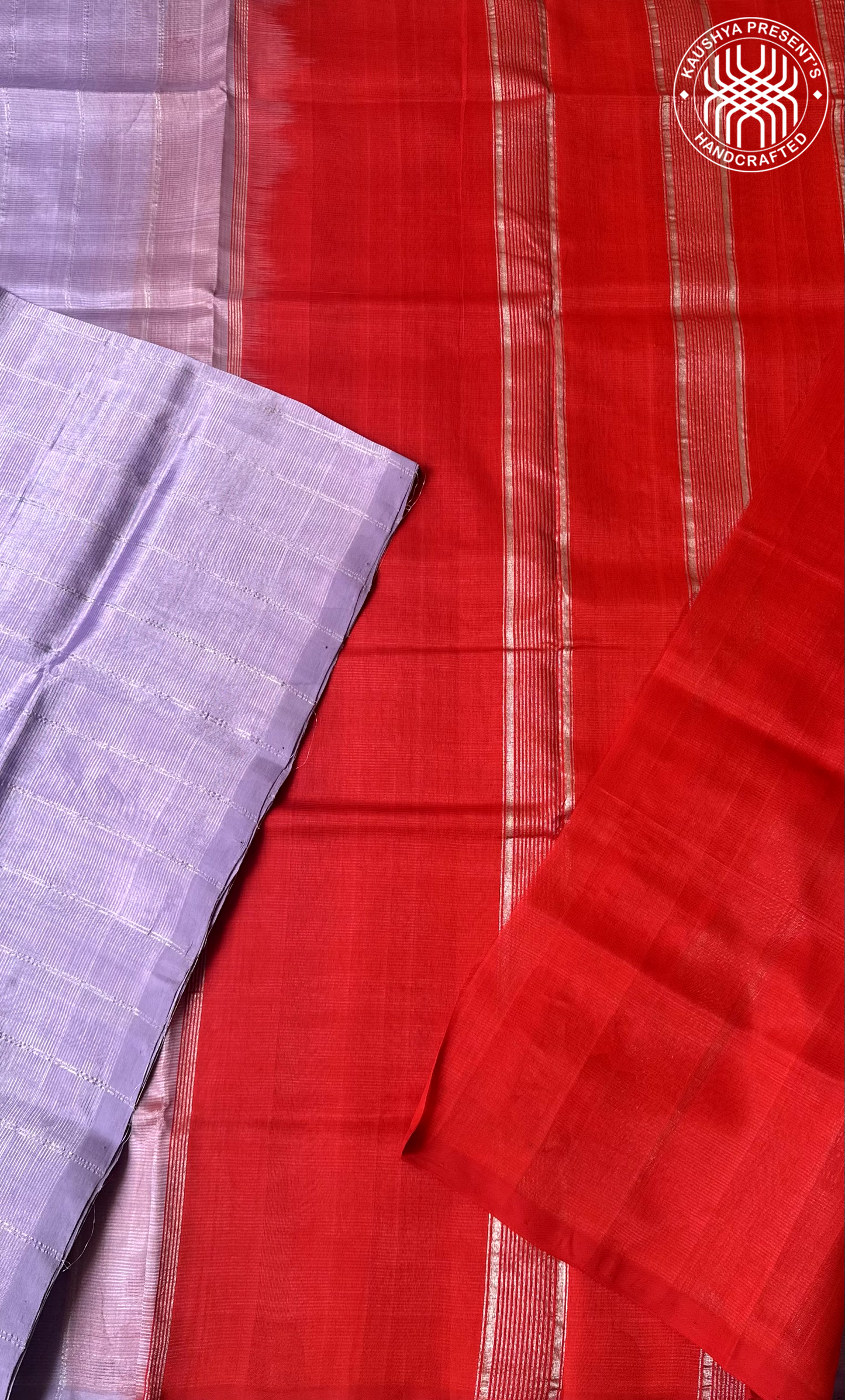 Lavender & Red Plain Handloom Mangalagiri Silk Cotton Saree