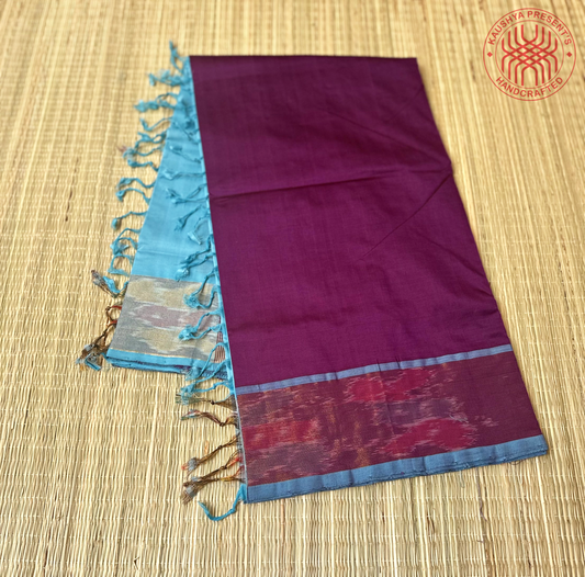 Sky Blue & Purple Handloom Venkatagiri Silk Cotton Saree  with Zari Pochampally Border