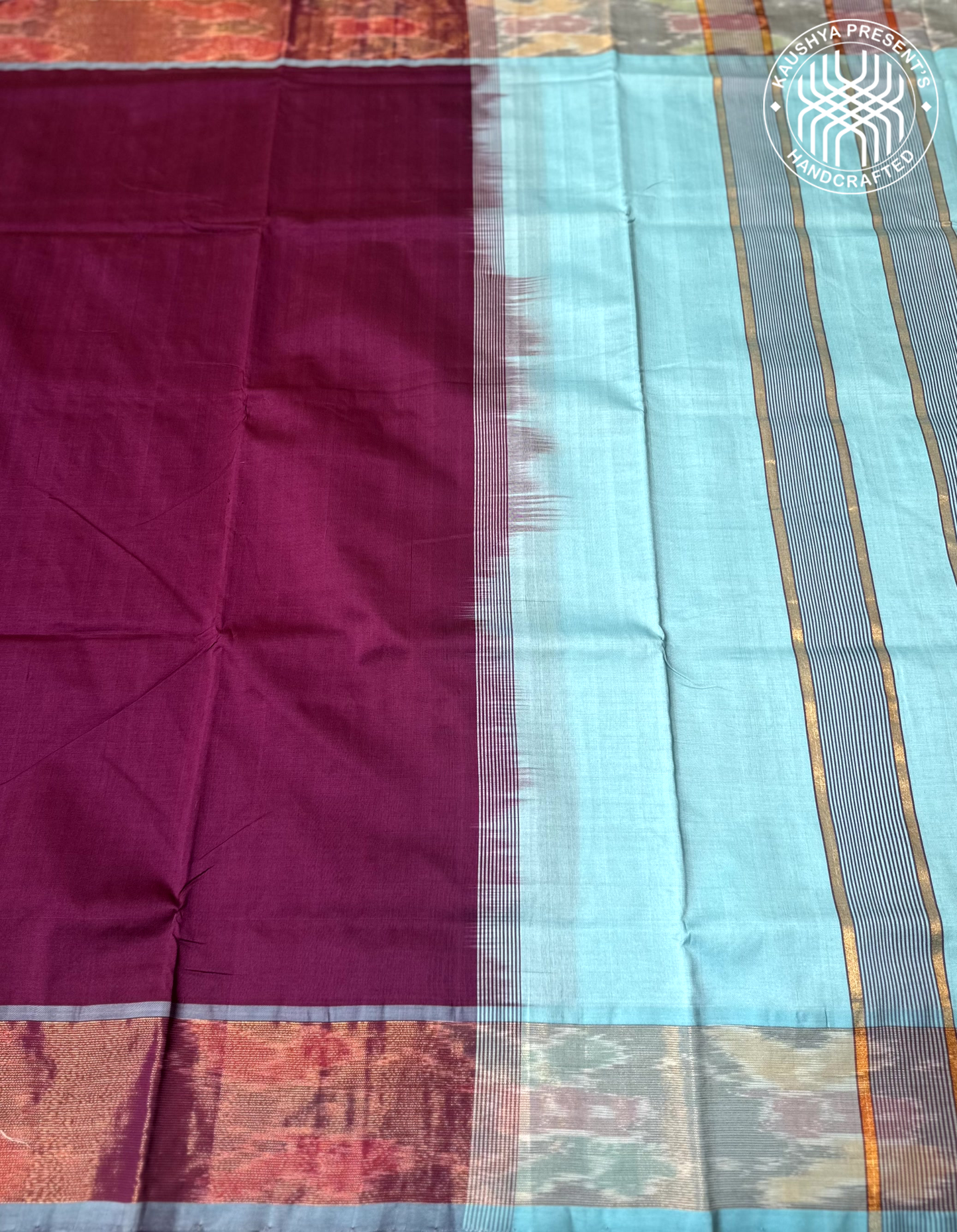 Sky Blue & Purple Handloom Venkatagiri Silk Cotton Saree  with Zari Pochampally Border