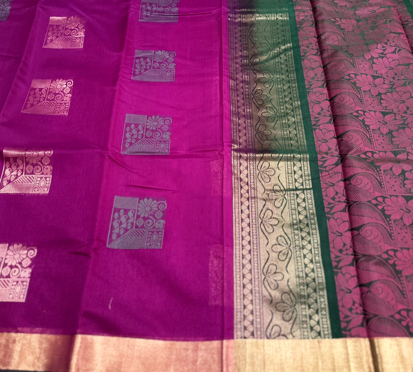 Purple & Dark Green Kanchi Soft Silk Cotton Saree