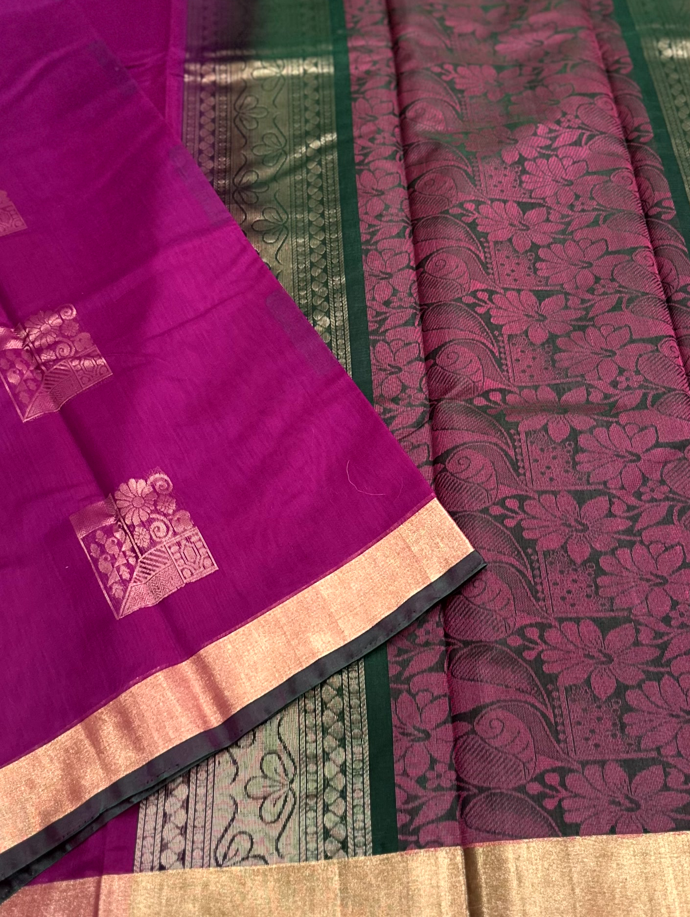 Purple & Dark Green Kanchi Soft Silk Cotton Saree