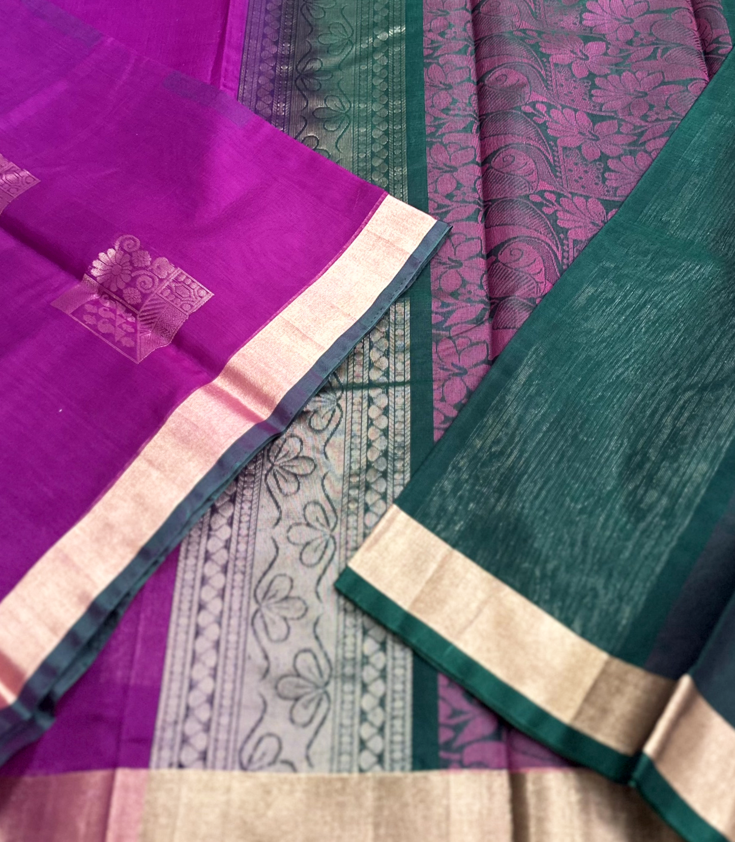 Purple & Dark Green Kanchi Soft Silk Cotton Saree
