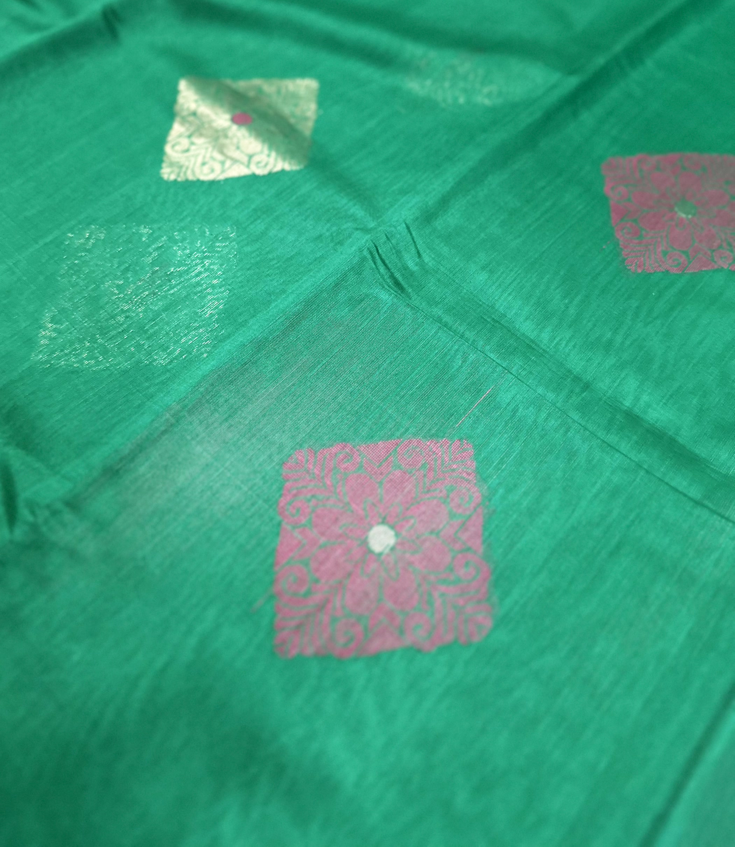 Dark Green Kanchi Soft Silk Cotton Saree with Purple Edging