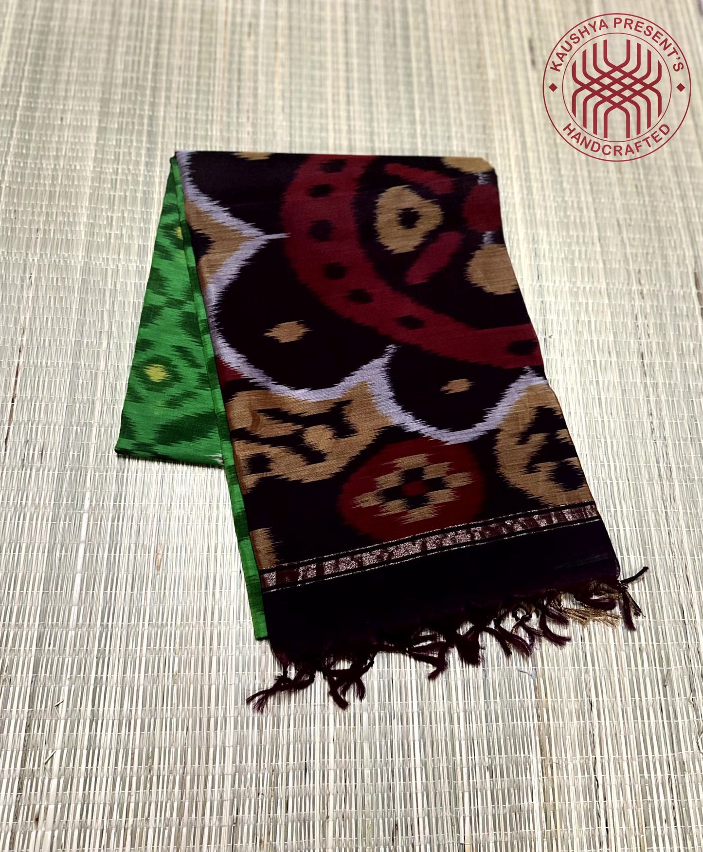 Green & Brown Pochampally Ikat Silk Cotton Saree