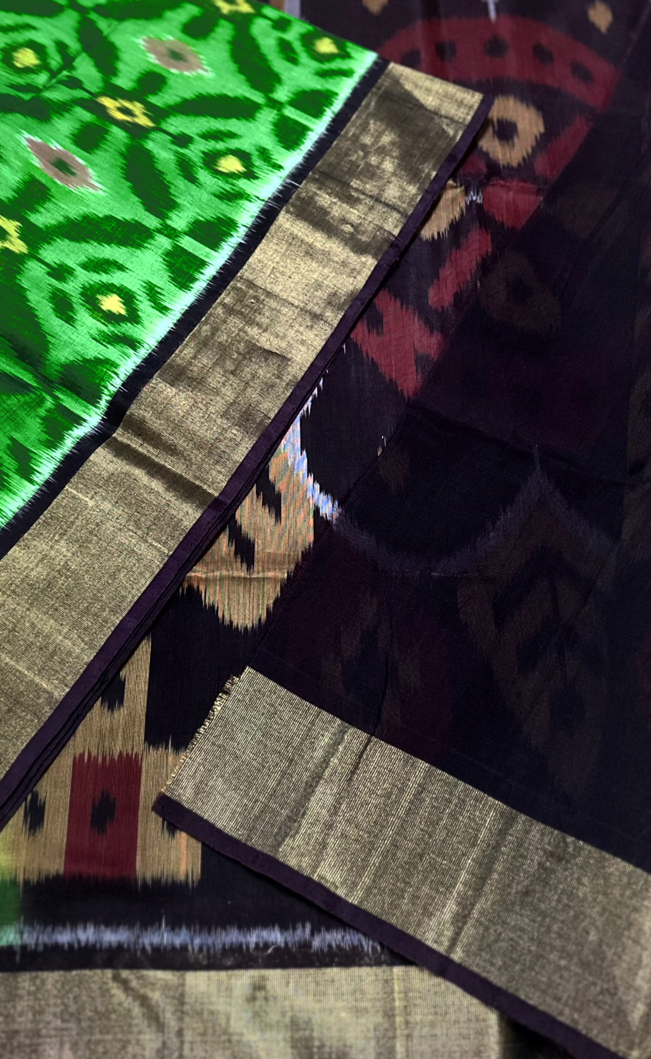 Green & Brown Pochampally Ikat Silk Cotton Saree