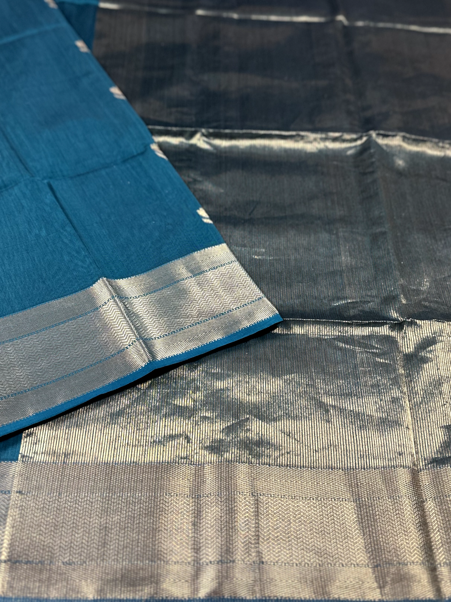 Dark Turquoise Maheshwari Silk Cotton Saree