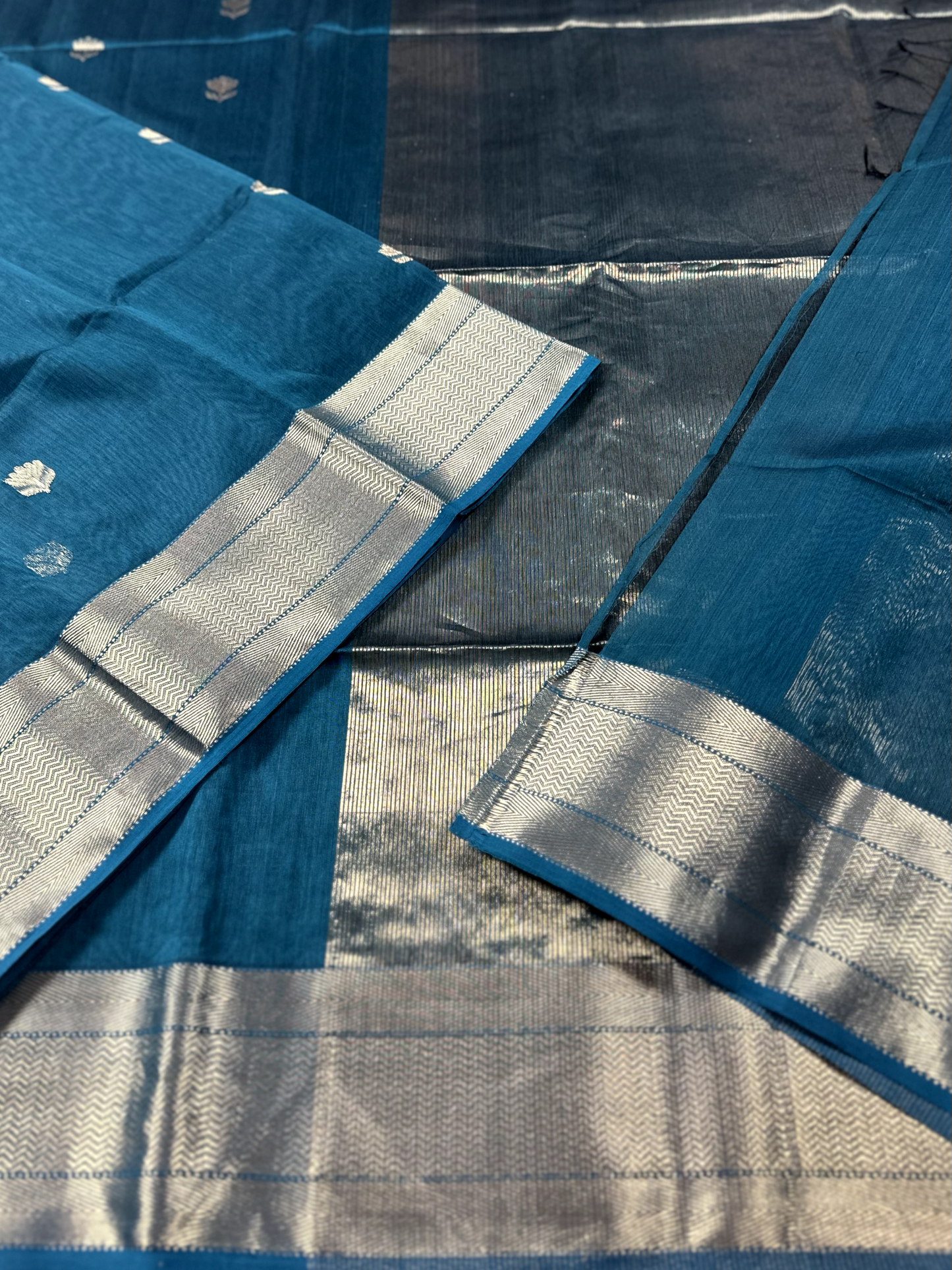 Dark Turquoise Maheshwari Silk Cotton Saree