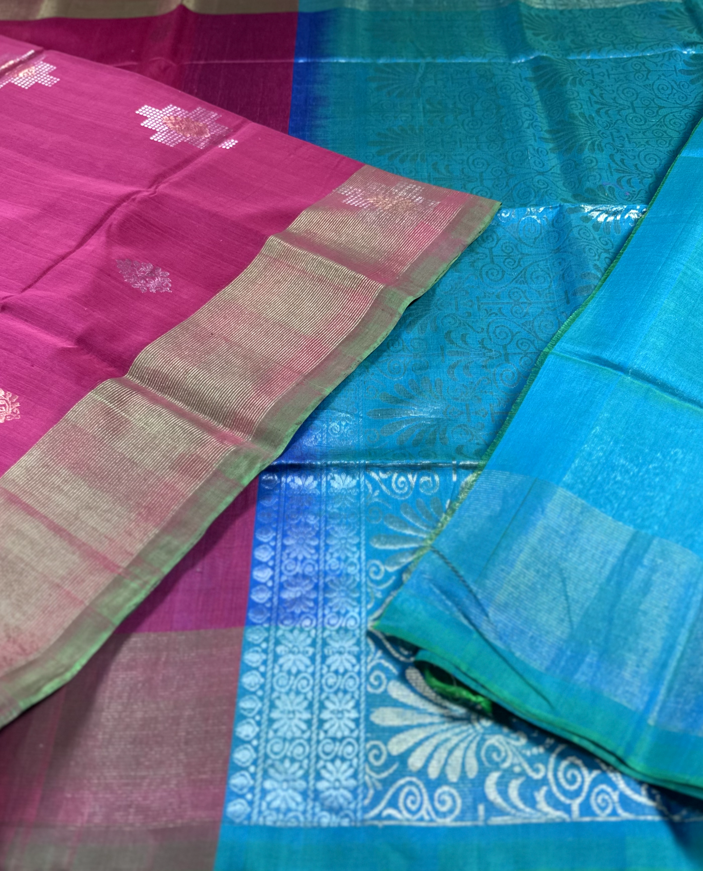 Pink & Teal Kanchi Silk Cotton Saree