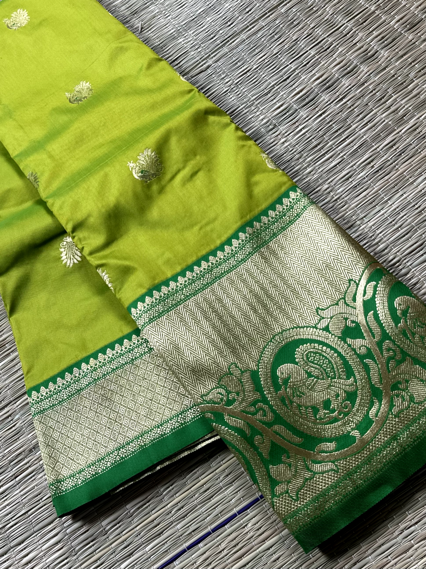 Parrot Green Semi Paithani Saree