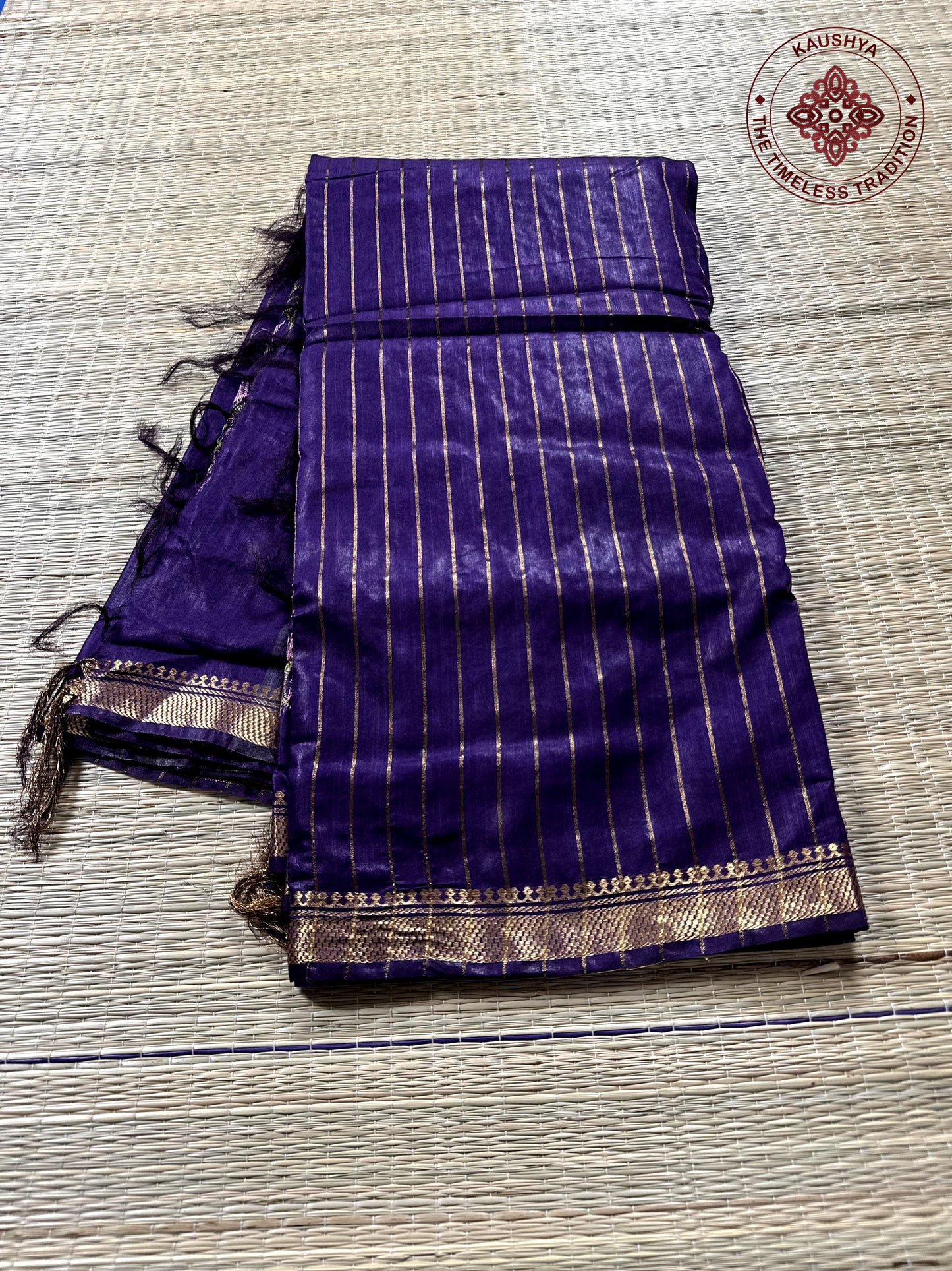 Dark Purple Linen Embroidery Saree