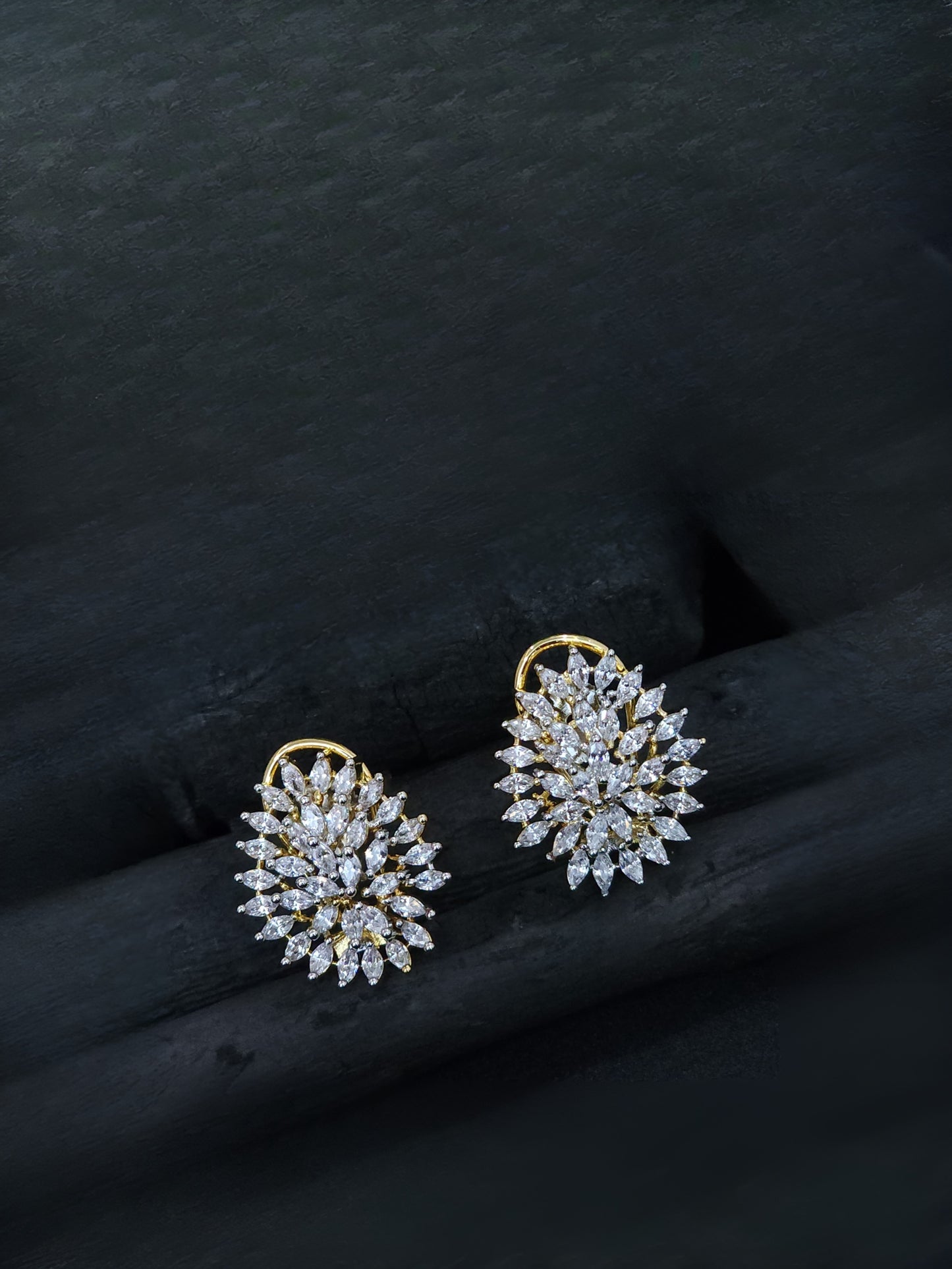 Premium Diamond Finish Cluster Earrings with Gold Base