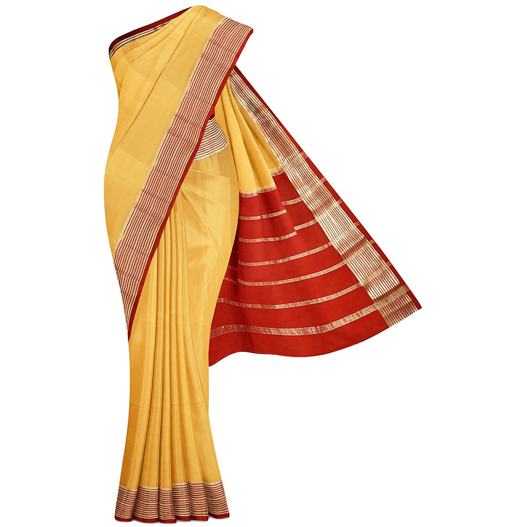 Cream Pure Silk Mysore Crepe Saree