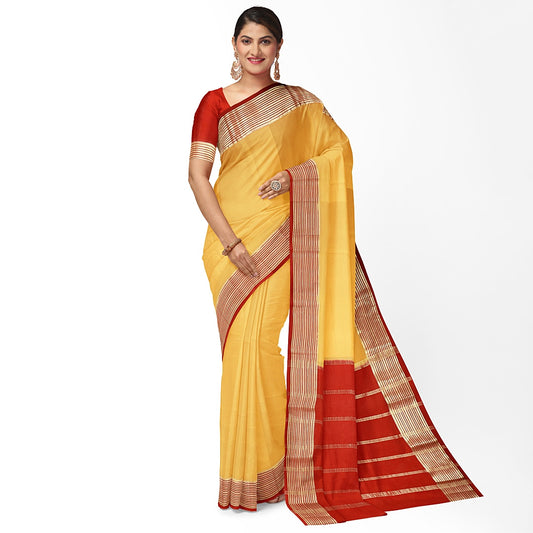 Cream Pure Silk Mysore Crepe Saree