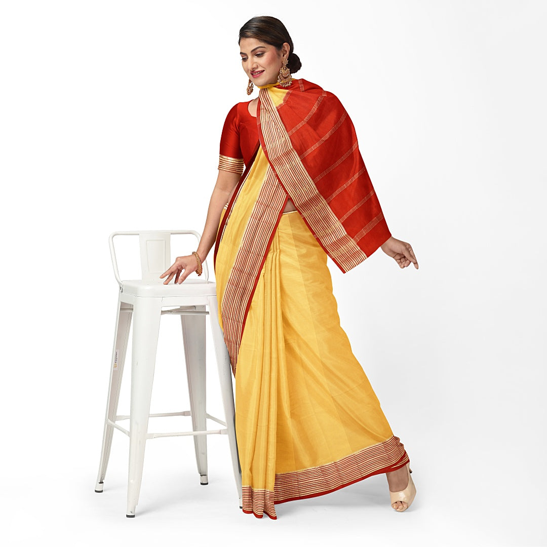 Cream Pure Silk Mysore Crepe Saree