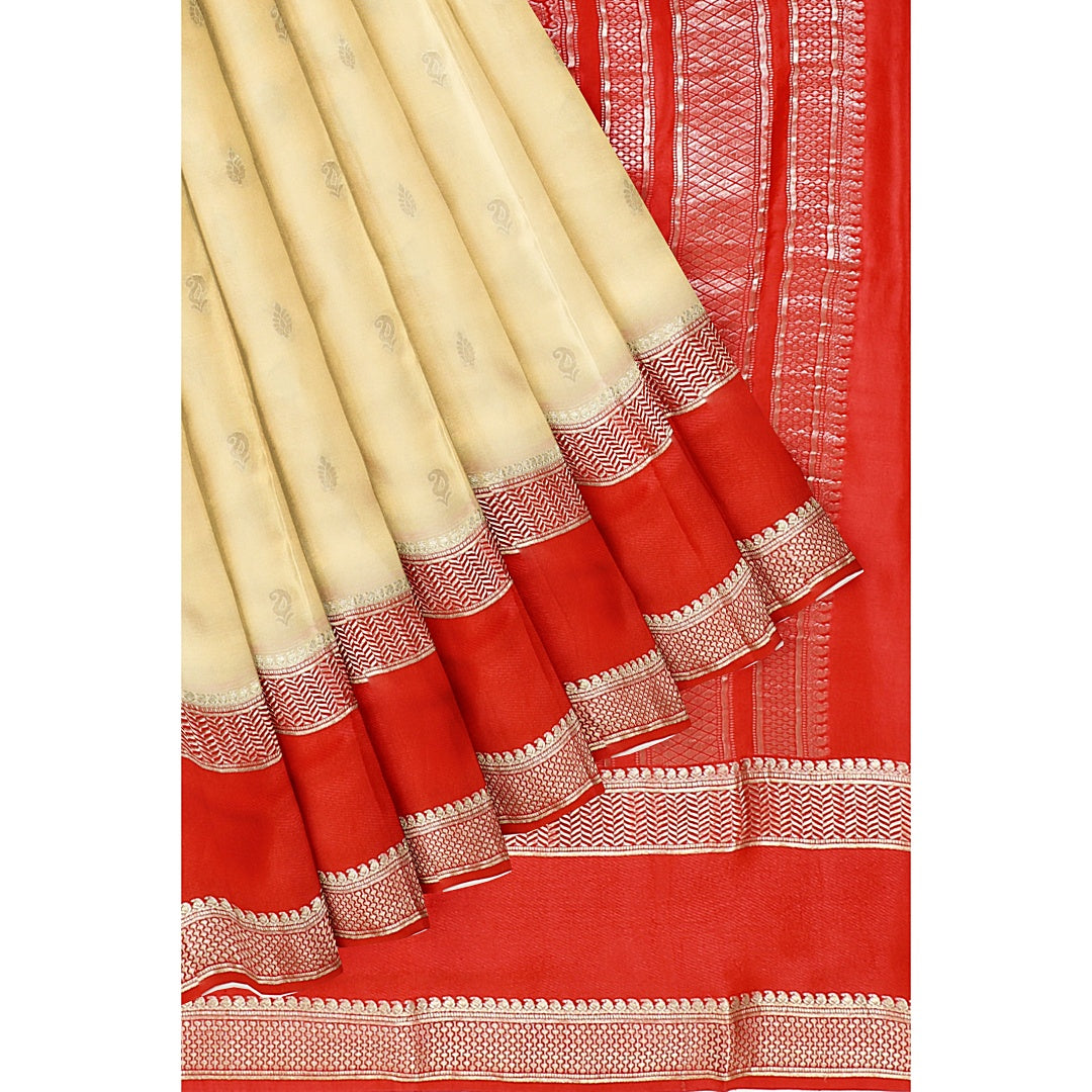 Cream Banaras Butta Pure Silk Mysore Crepe Saree