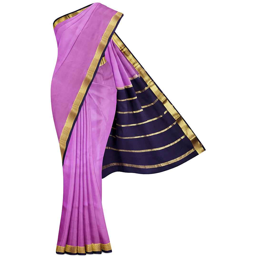 Purple Small Border Pure Silk Mysore Crepe Saree