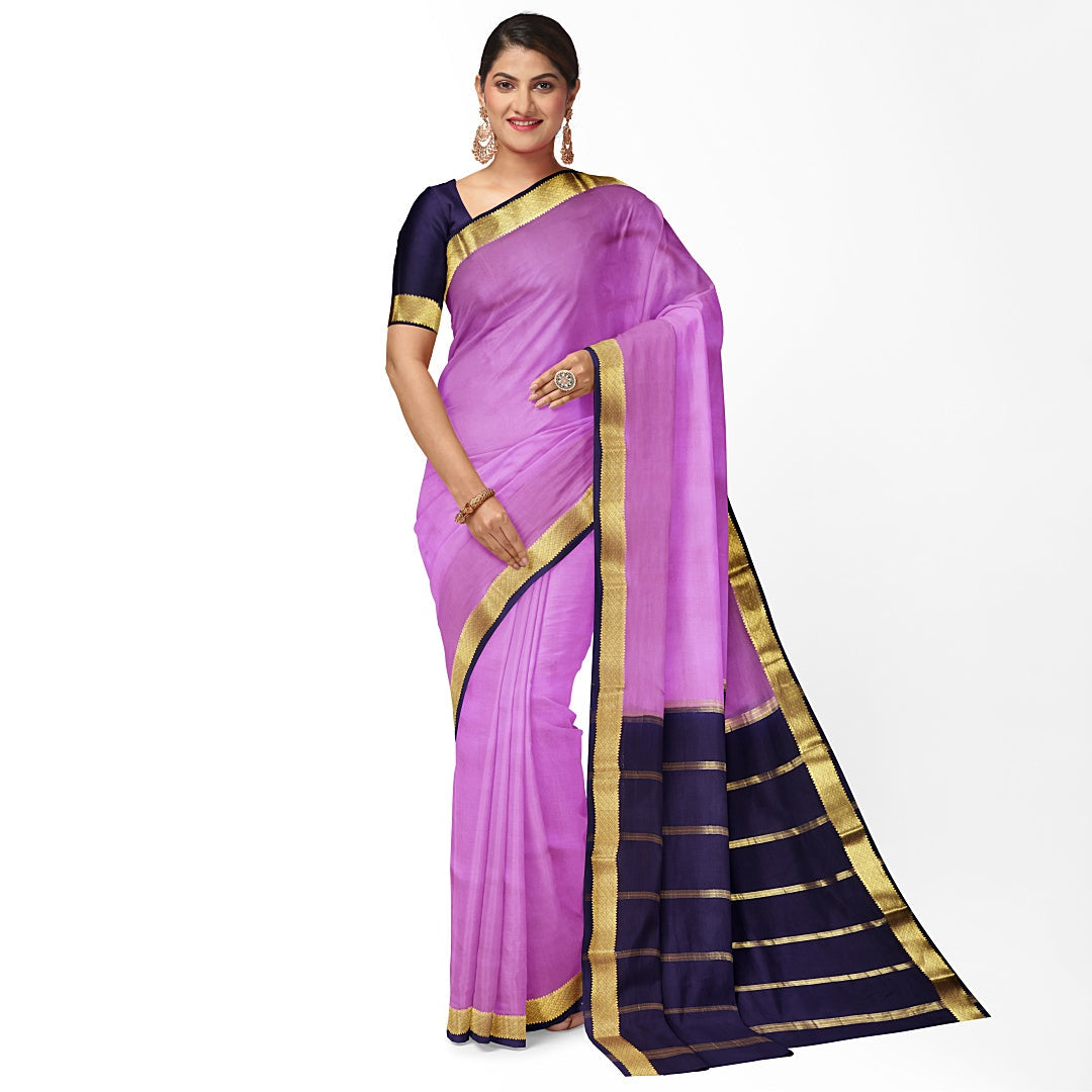 Purple Small Border Pure Silk Mysore Crepe Saree
