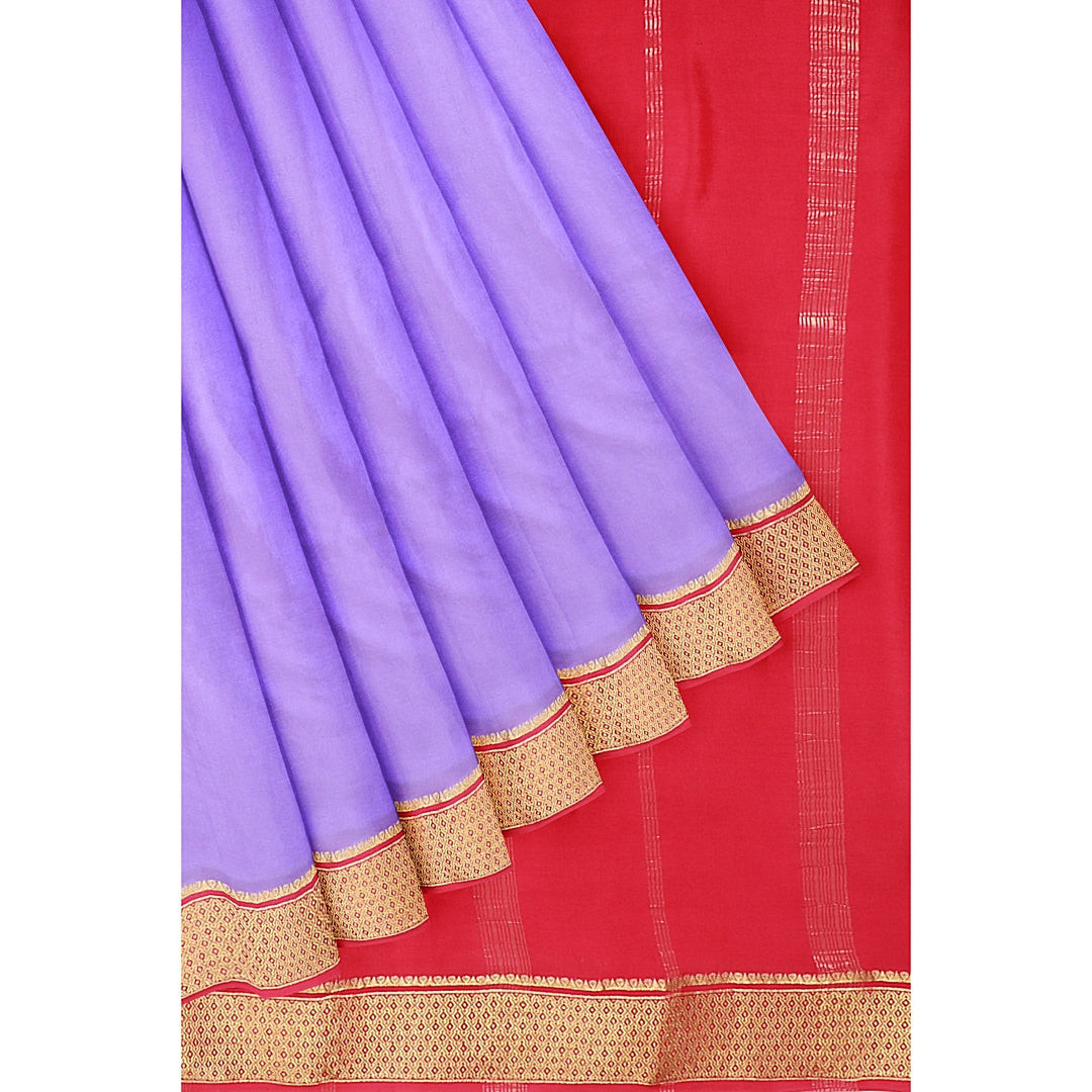 Bright Lavender Dot Border Pure Silk Mysore Crepe Saree