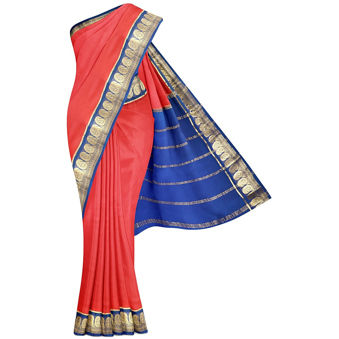 Red Mango Border Pure Silk Mysore Crepe Saree