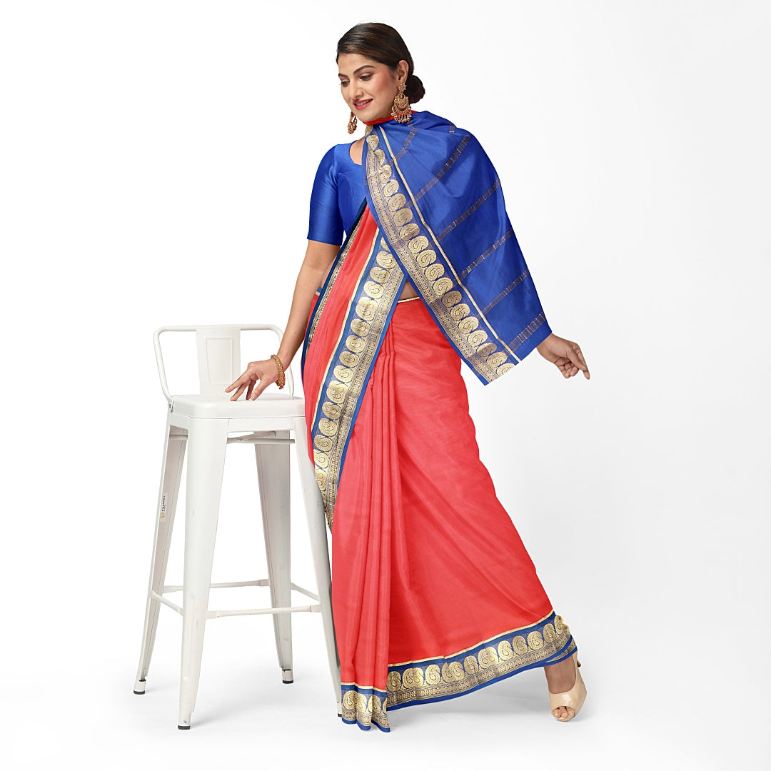 Red Mango Border Pure Silk Mysore Crepe Saree