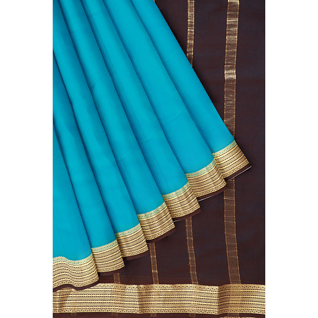 Sky Blue & Plum Pure Silk Mysore Crepe Saree