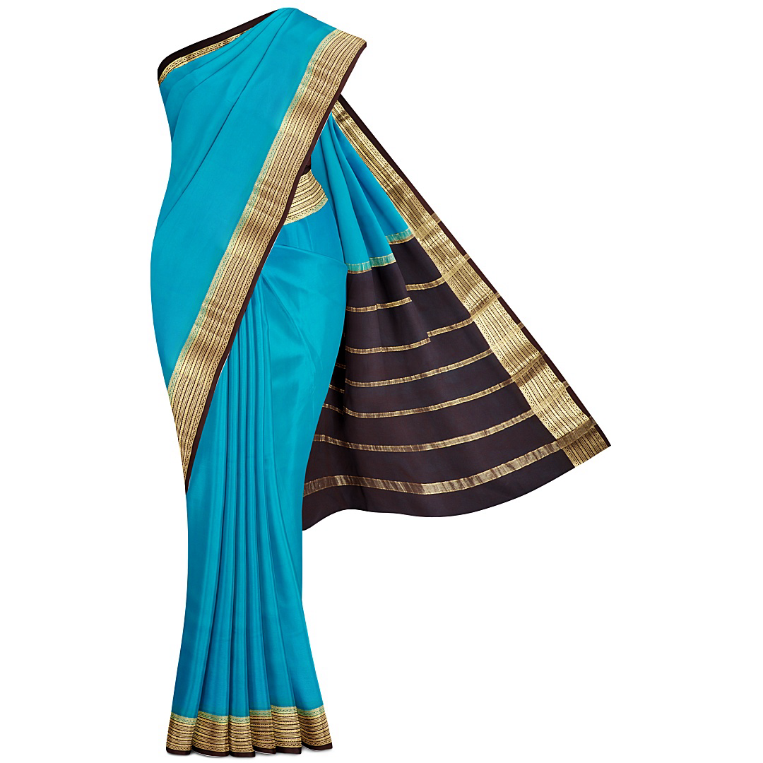 Sky Blue & Plum Pure Silk Mysore Crepe Saree