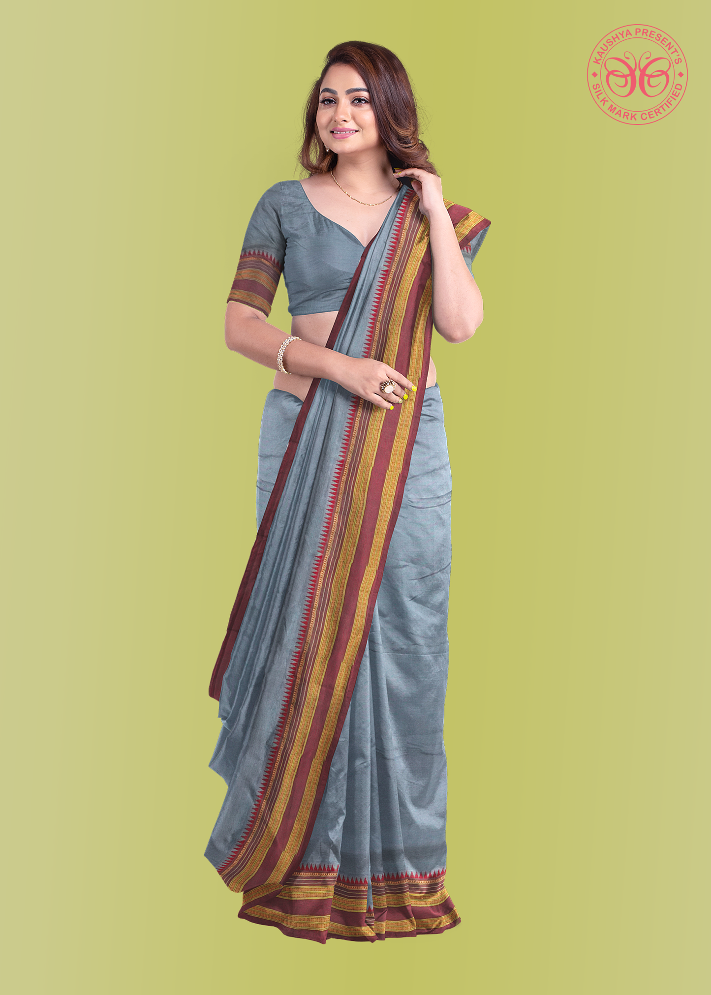 Grey Pure Silk Narayanpet Saree