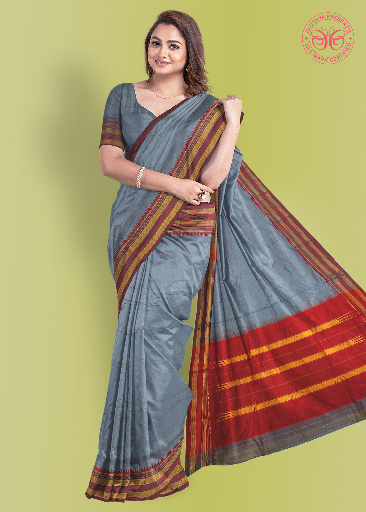 Grey Pure Silk Narayanpet Saree