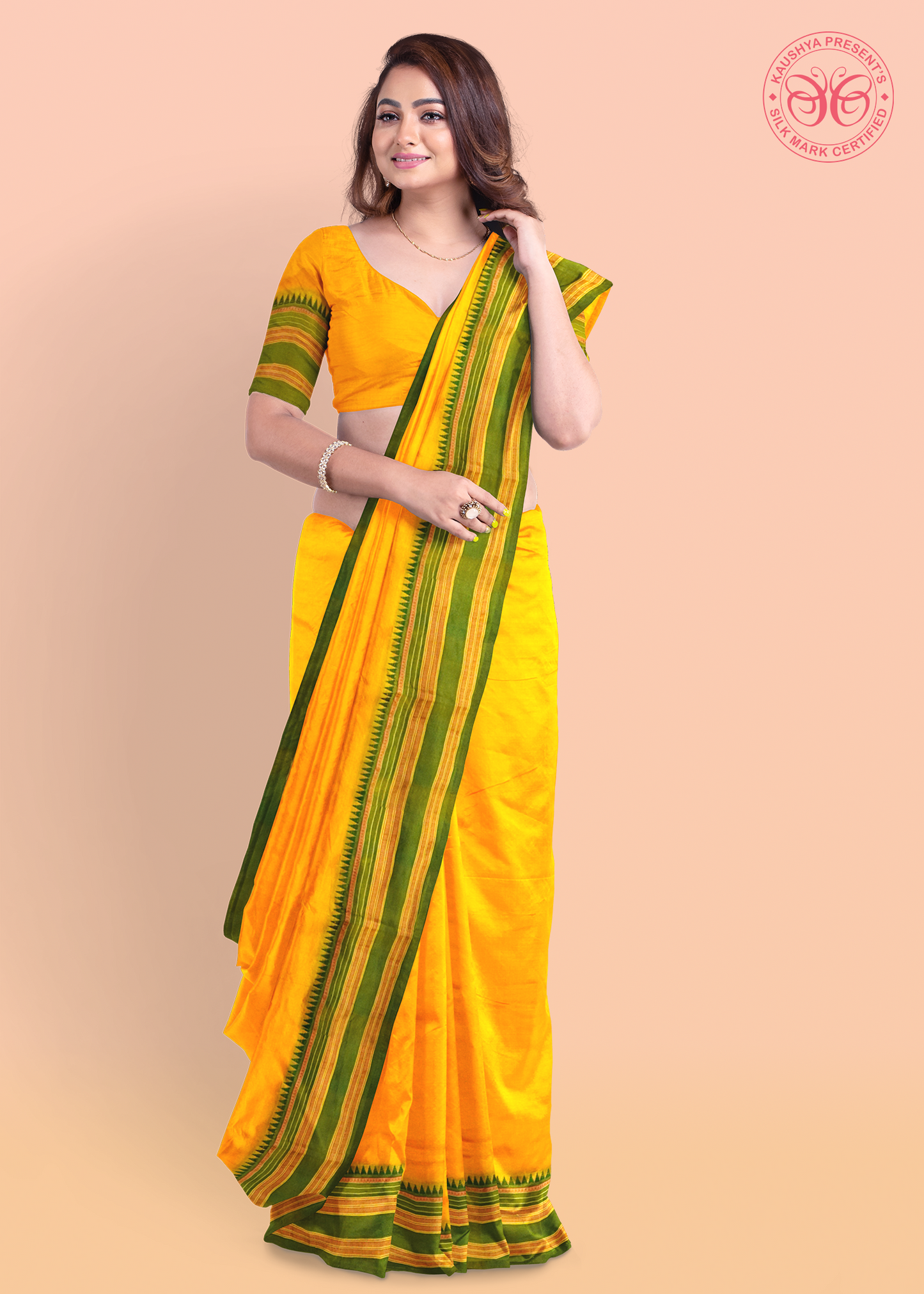 Yellow Pure Silk Narayanpet Saree