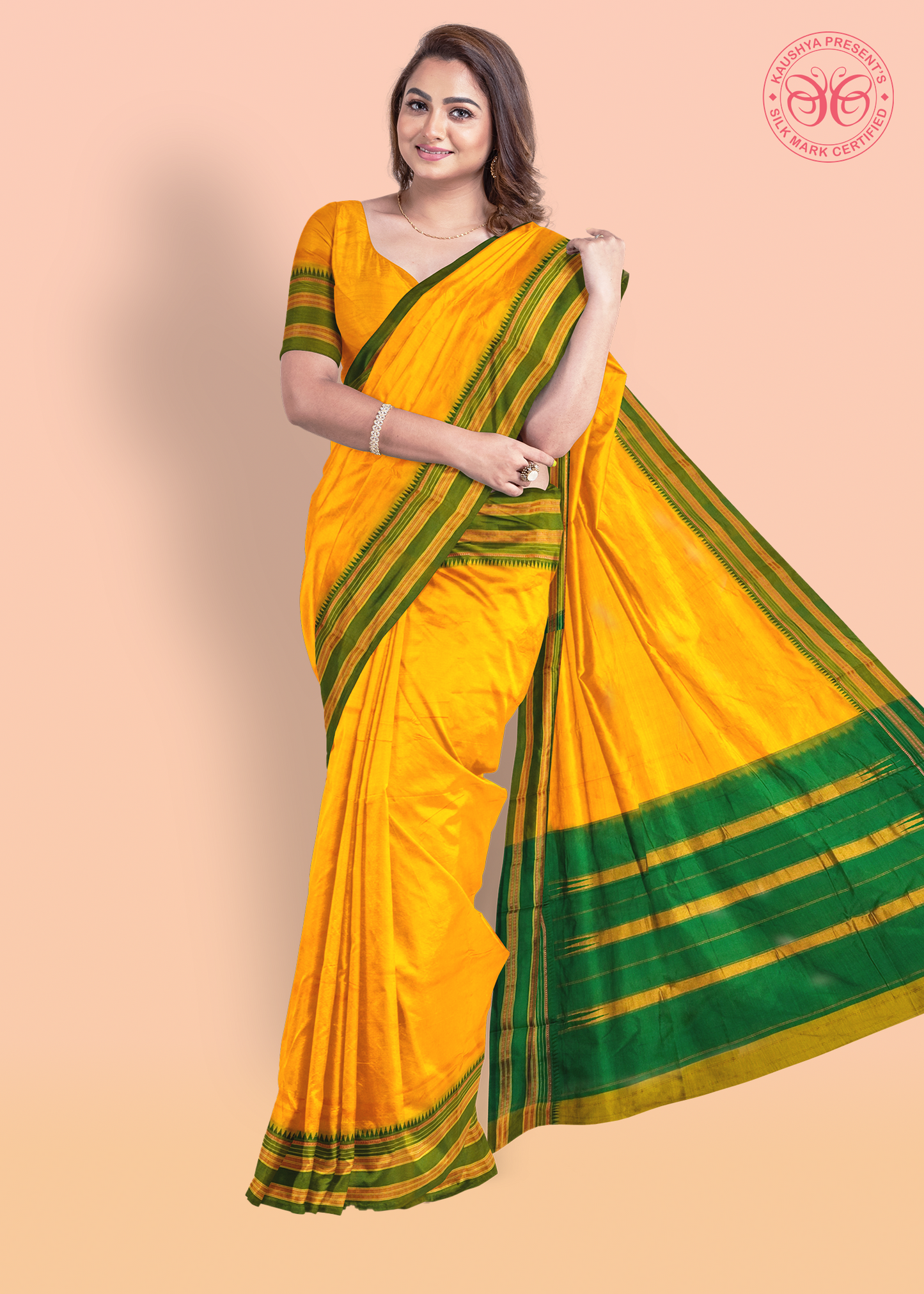 Yellow Pure Silk Narayanpet Saree