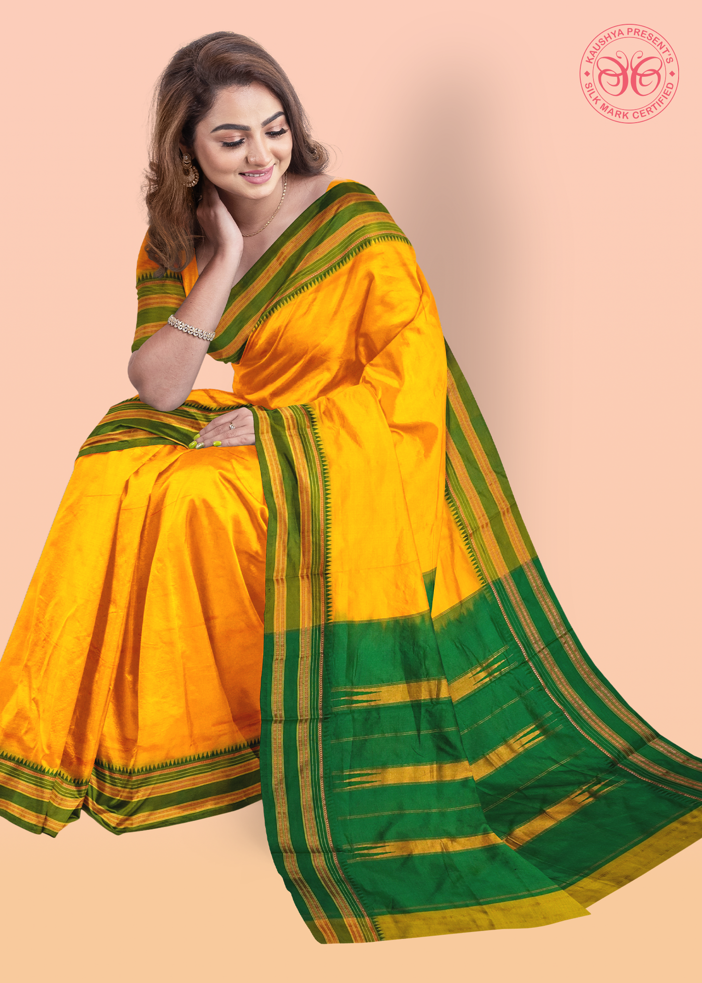 Yellow Pure Silk Narayanpet Saree