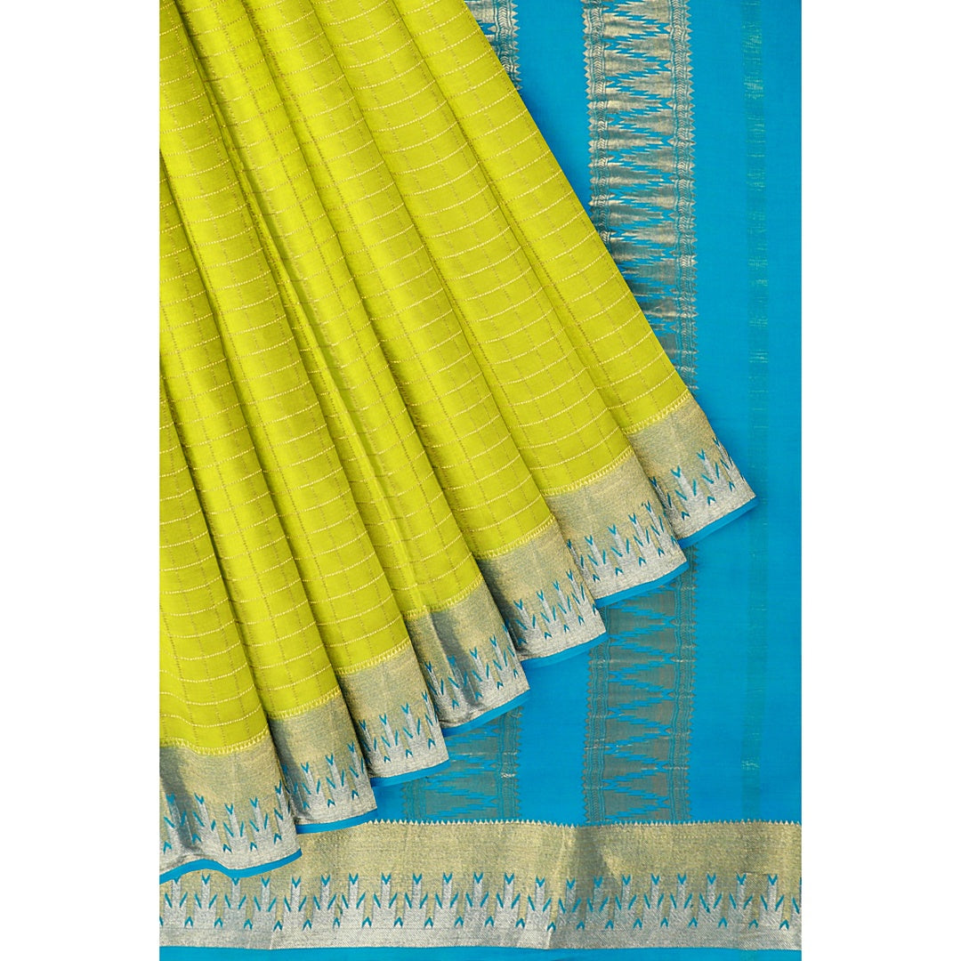 Neon Pure Silk Mysore Crepe Saree With Temple Border
