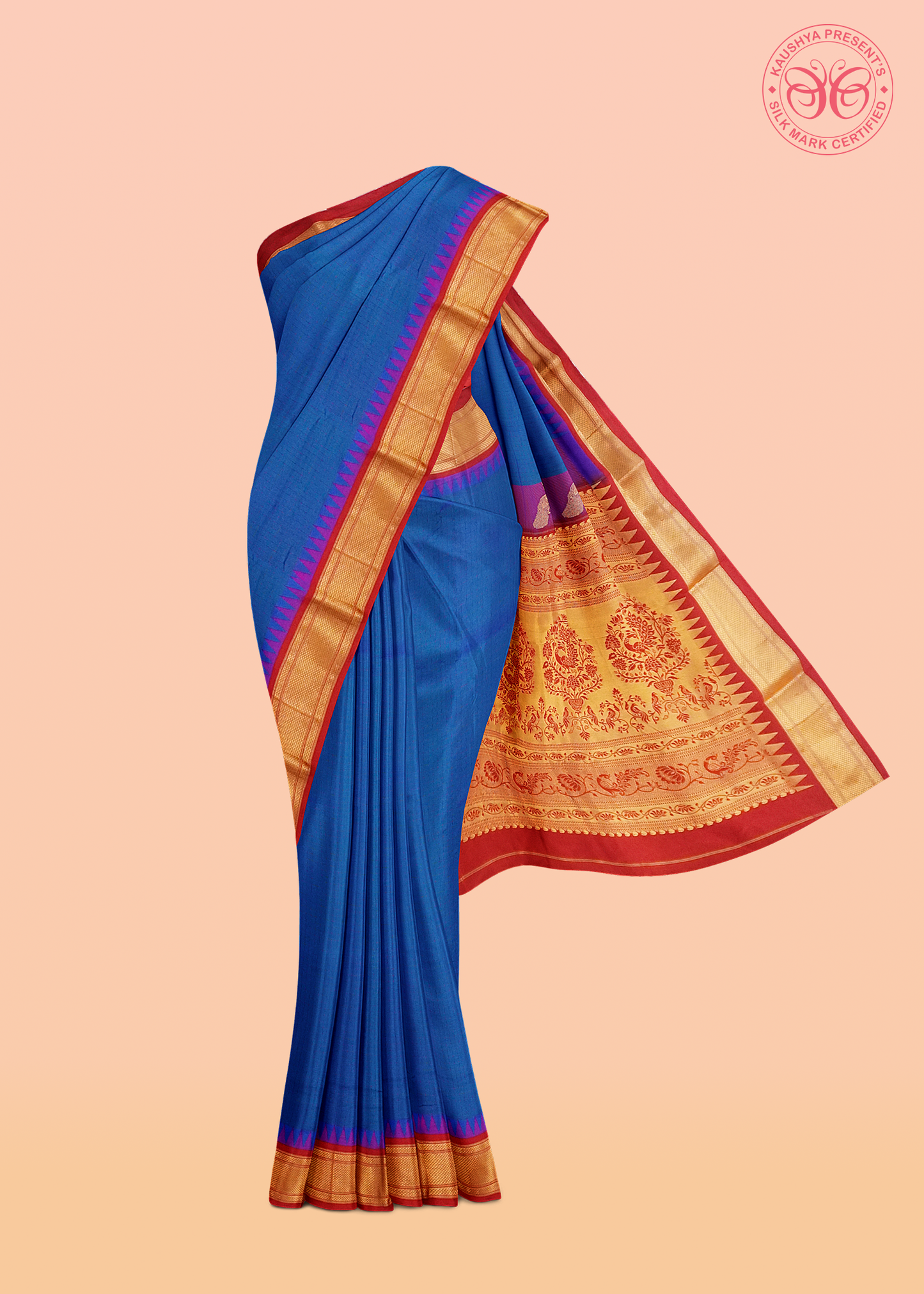 Peacock Blue Dual Tone Checks Pure Silk Gadwal Paithani Saree