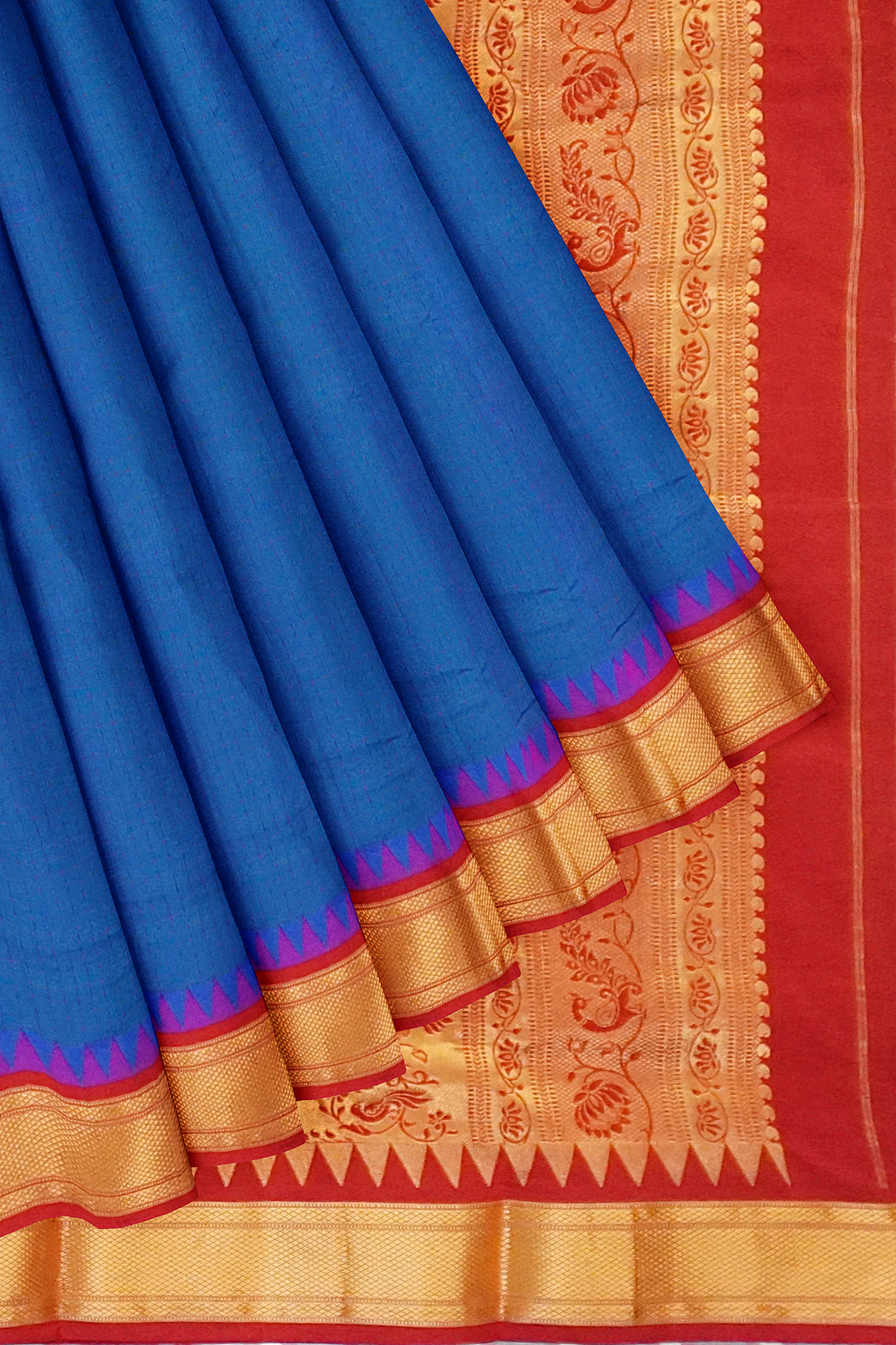 Peacock Blue Dual Tone Checks Pure Silk Gadwal Paithani Saree