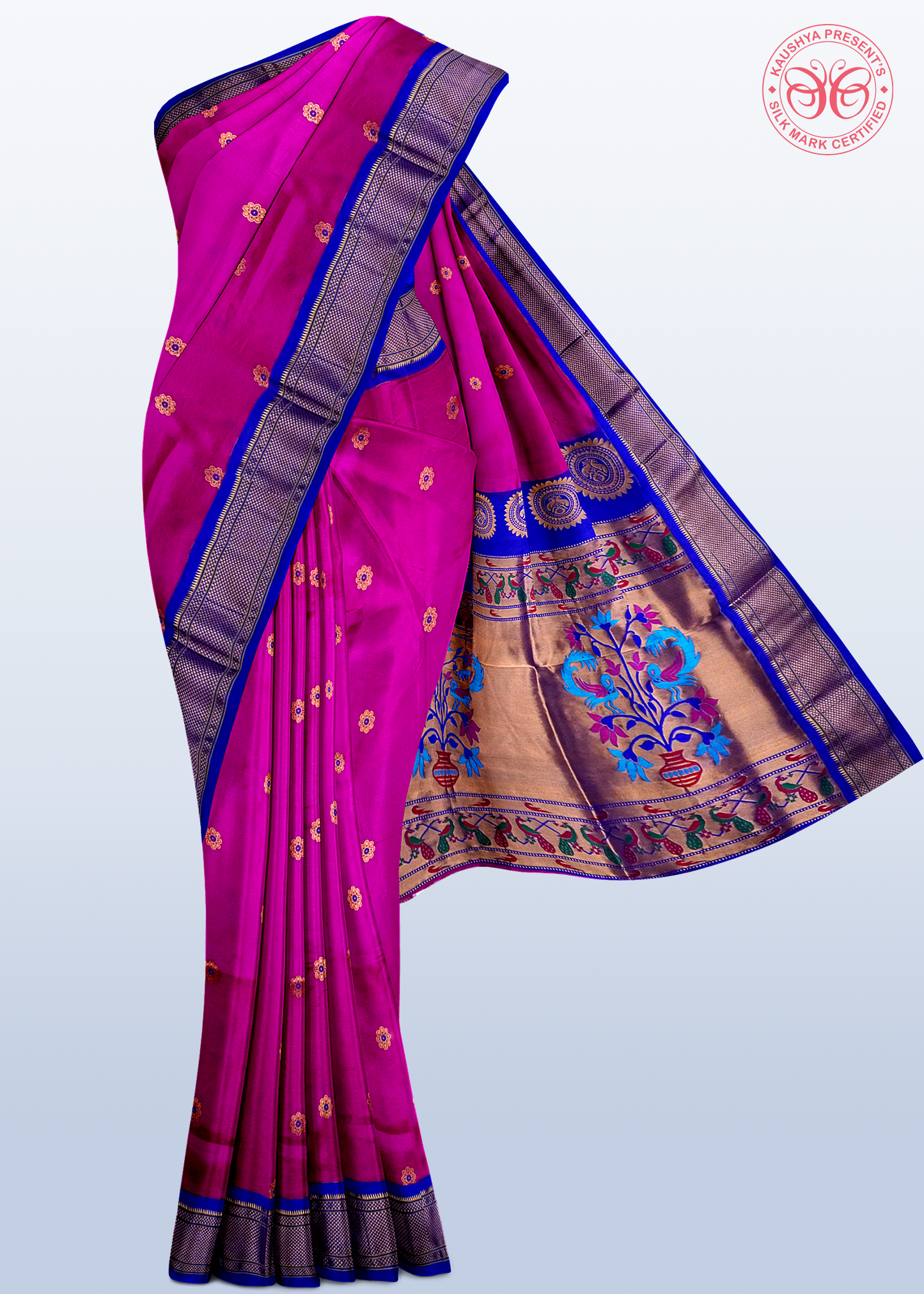Magenta Pure Silk Gadwal Paithani Saree with Purple Border
