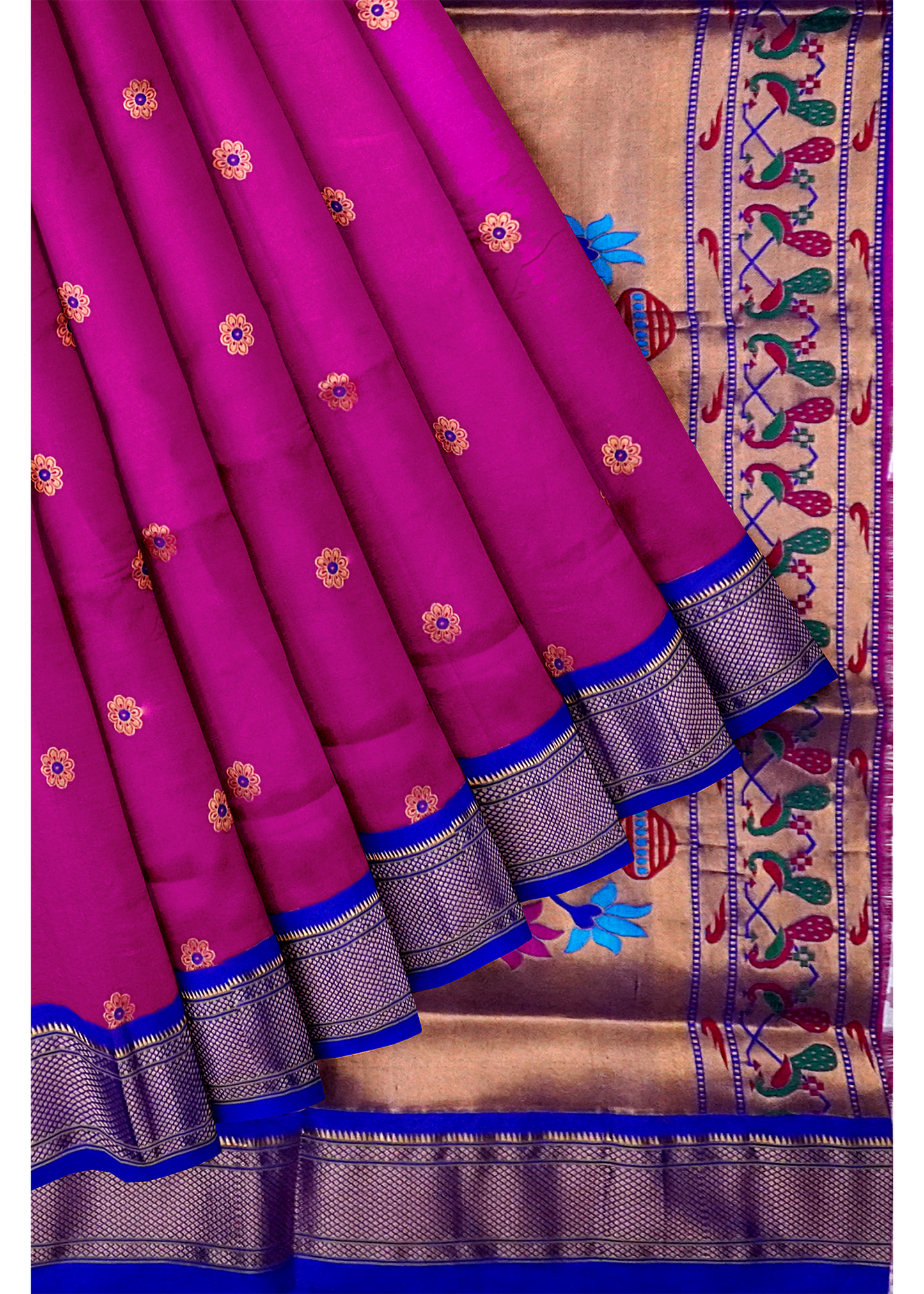 Magenta Pure Silk Gadwal Paithani Saree with Purple Border
