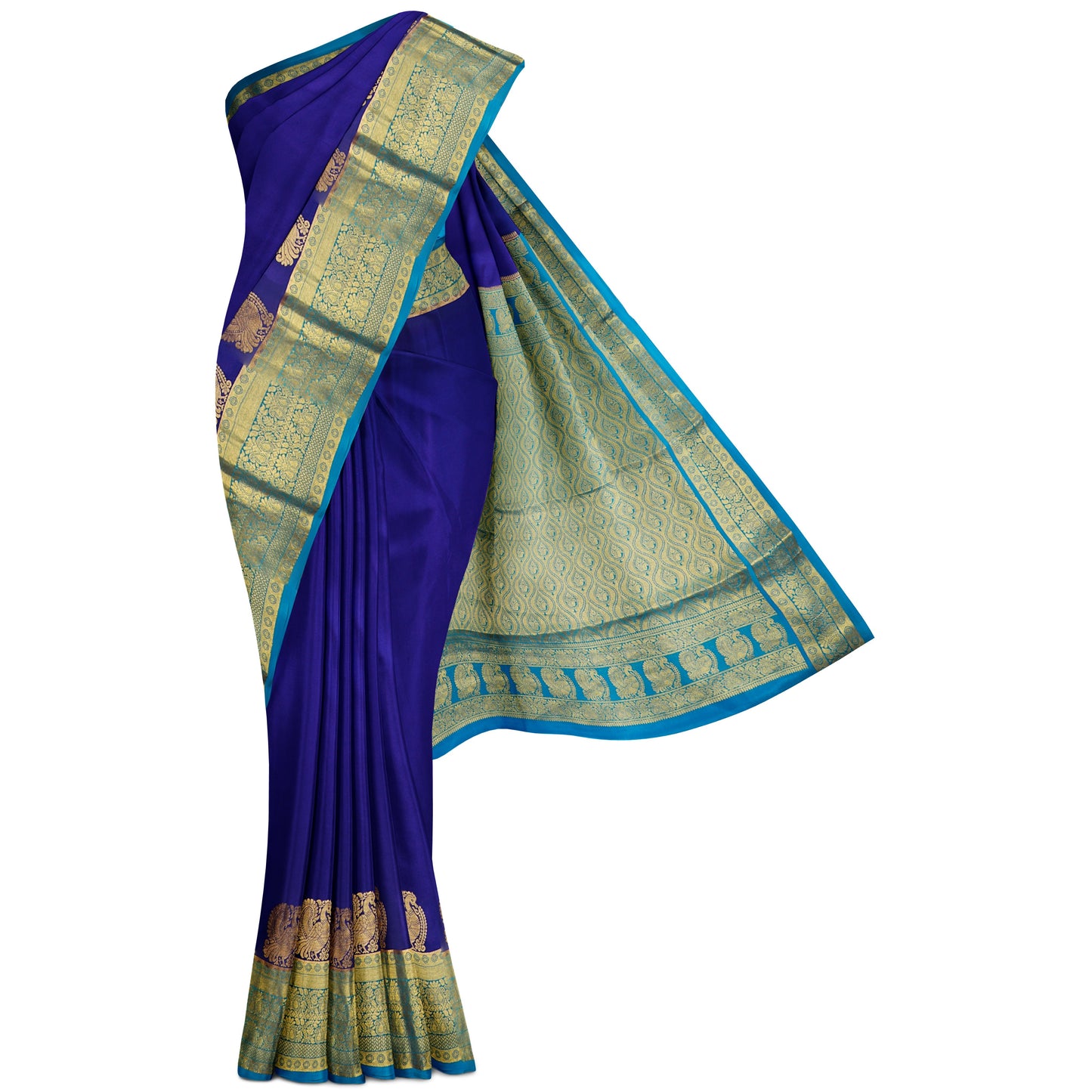 Peacock Blue Pure Silk Mysore Crepe Saree