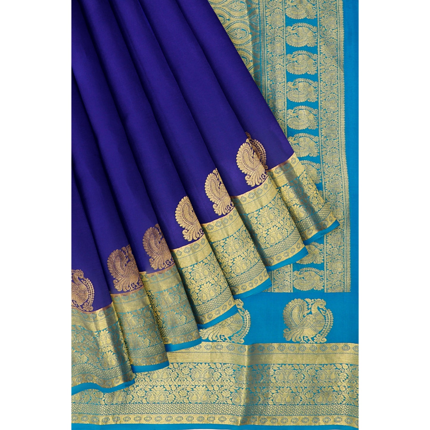 Peacock Blue Pure Silk Mysore Crepe Saree
