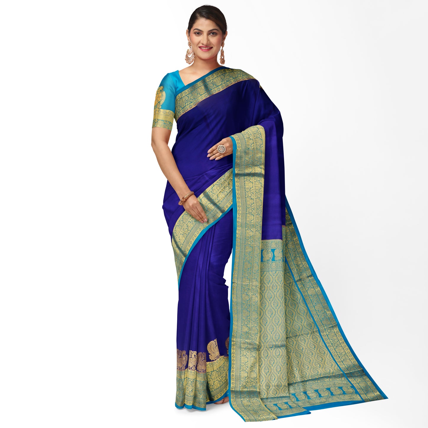 Peacock Blue Pure Silk Mysore Crepe Saree
