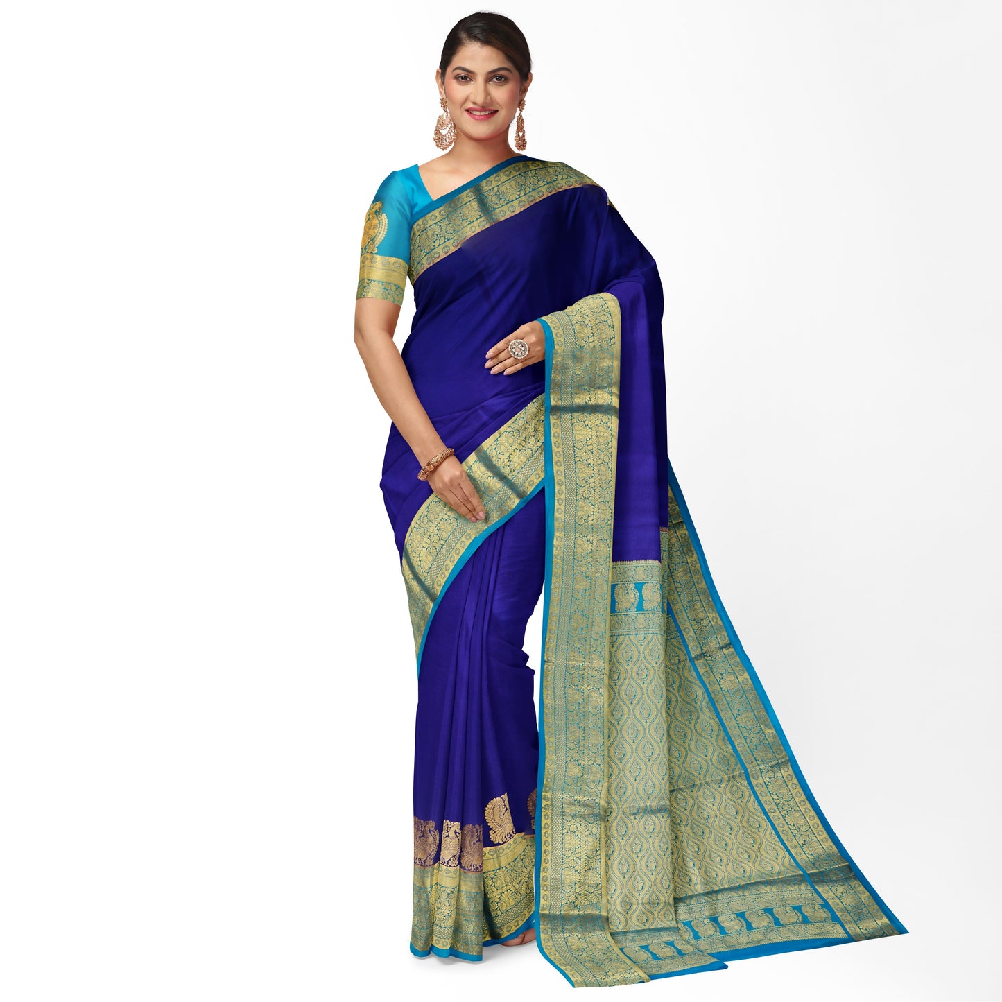 Peacock Blue Pure Silk Mysore Crepe Saree
